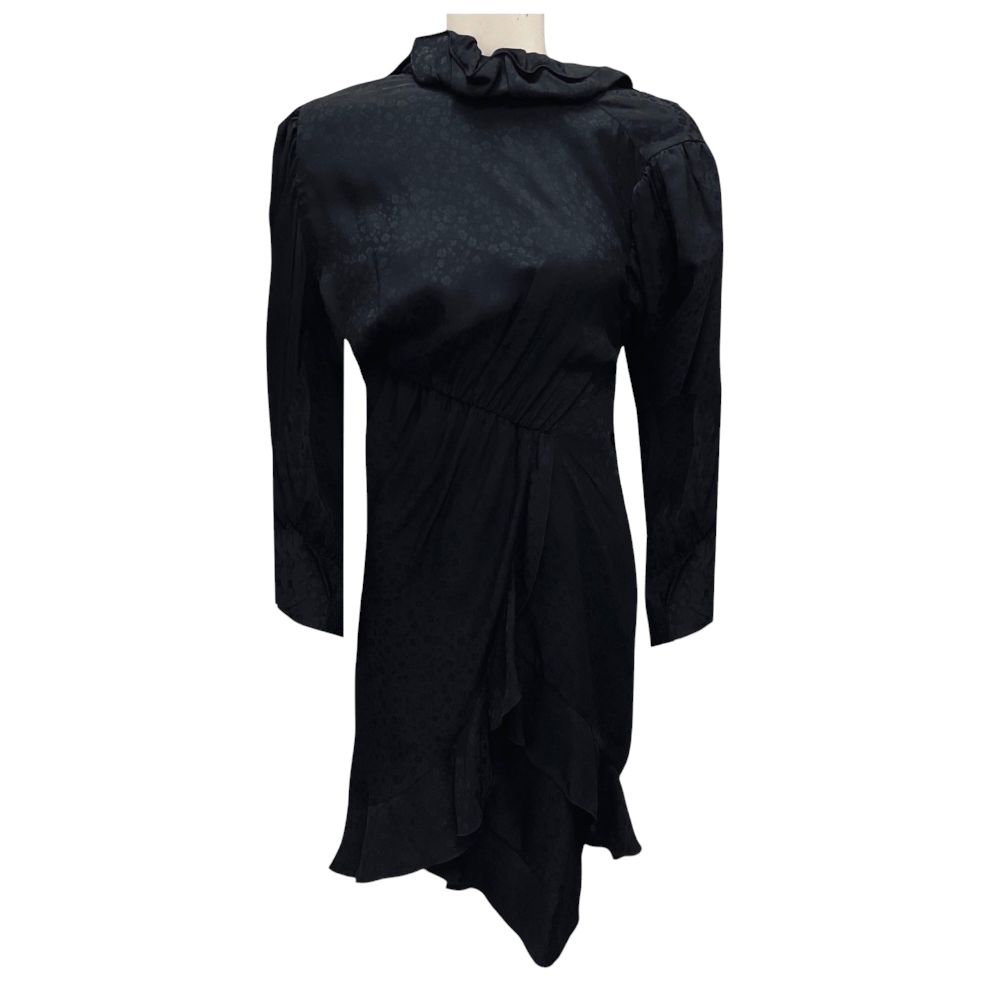 Balenciaga Black 2020 Ruffled Long Sleeved Asymmetric Satin Dress