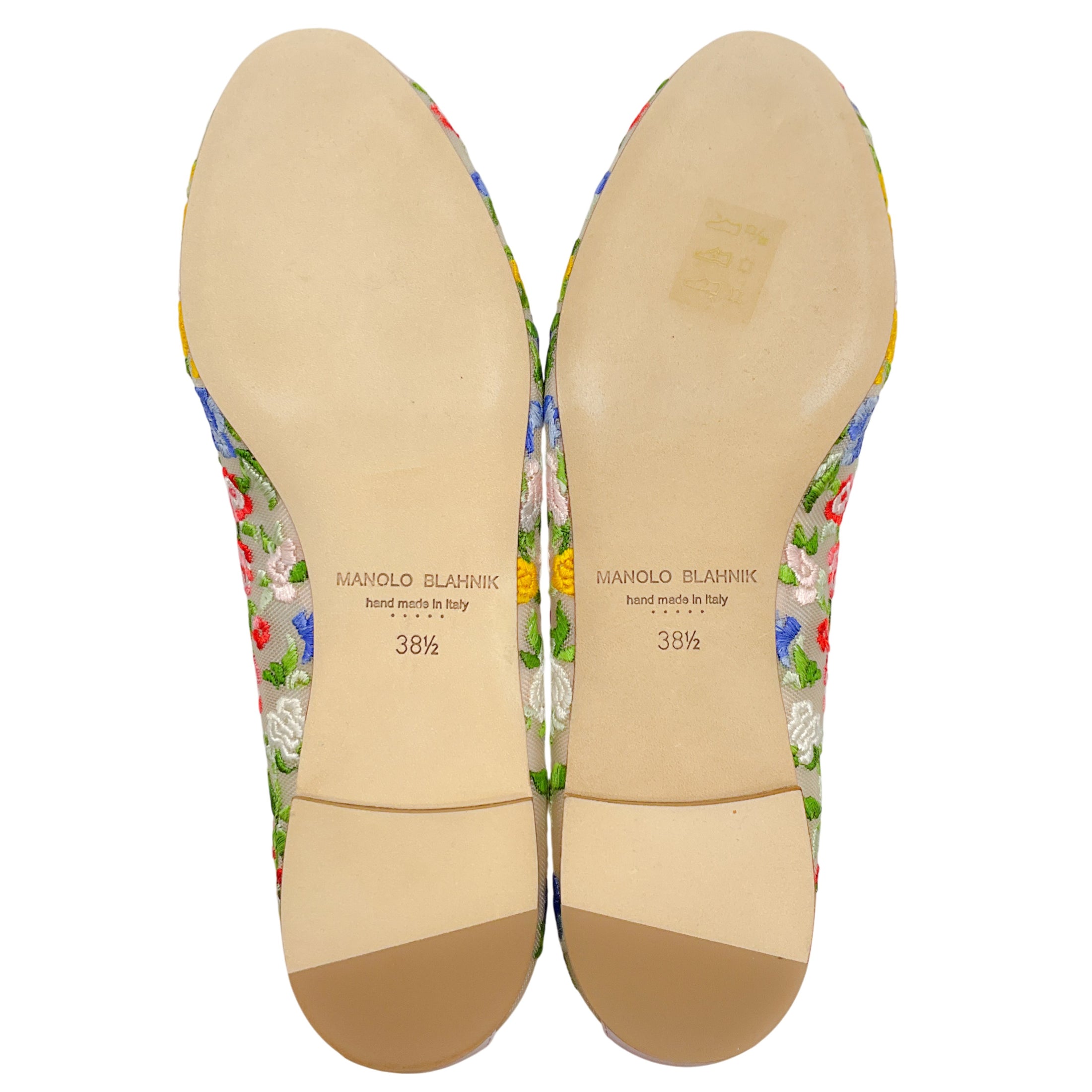 Manolo Blahnik Pink Multi Floral Mesh Verdino Verona Flats