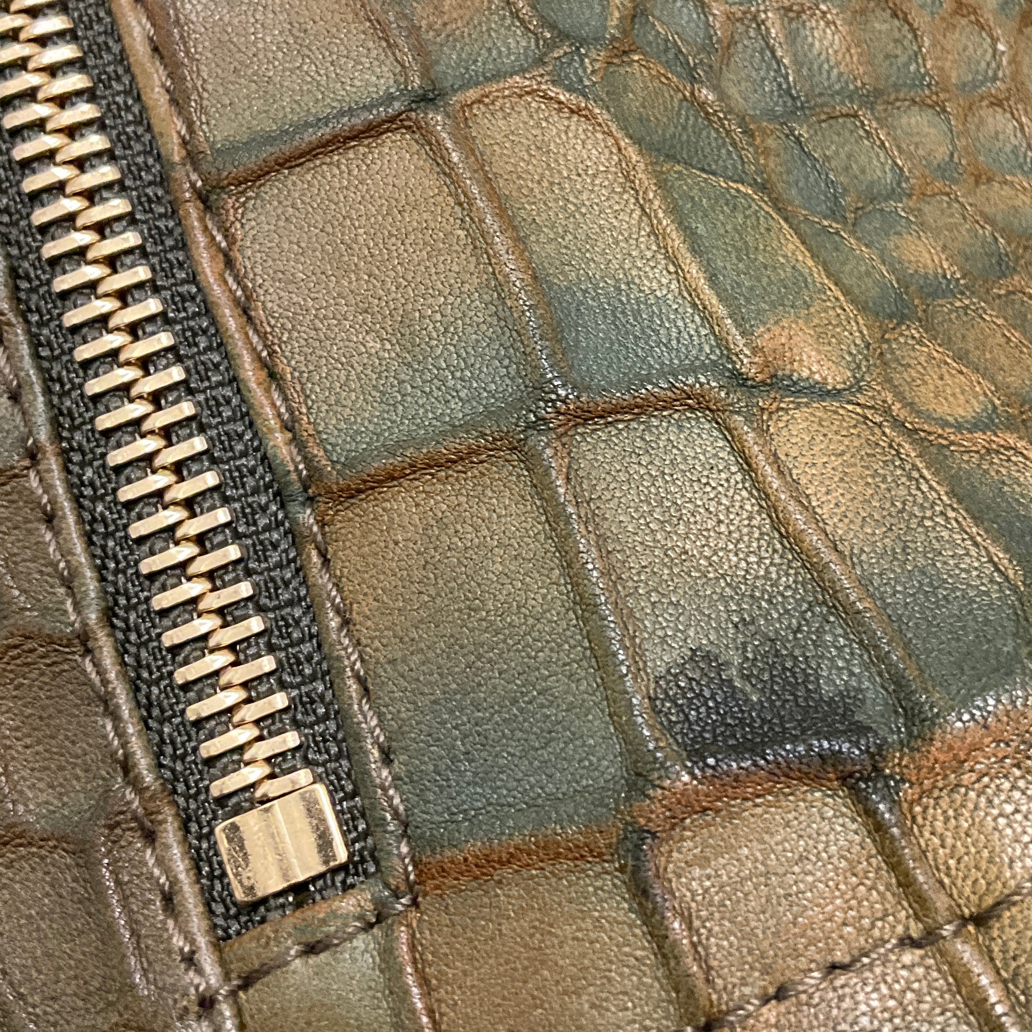 Escada Green Embossed Full Zip Lamb Leather Jacket