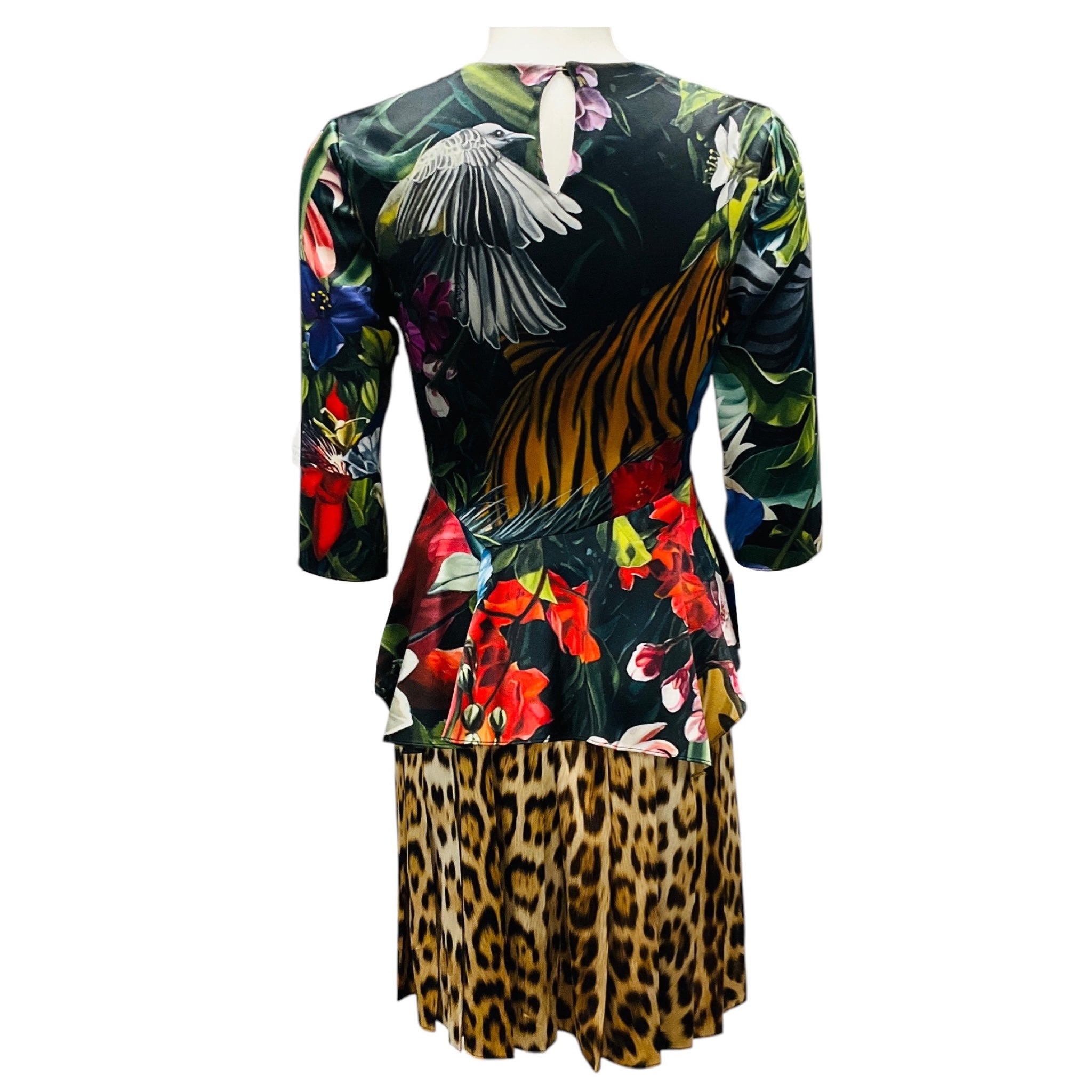 Roberto Cavalli Multicolor Paradise Found Print Peplum Satin Dress