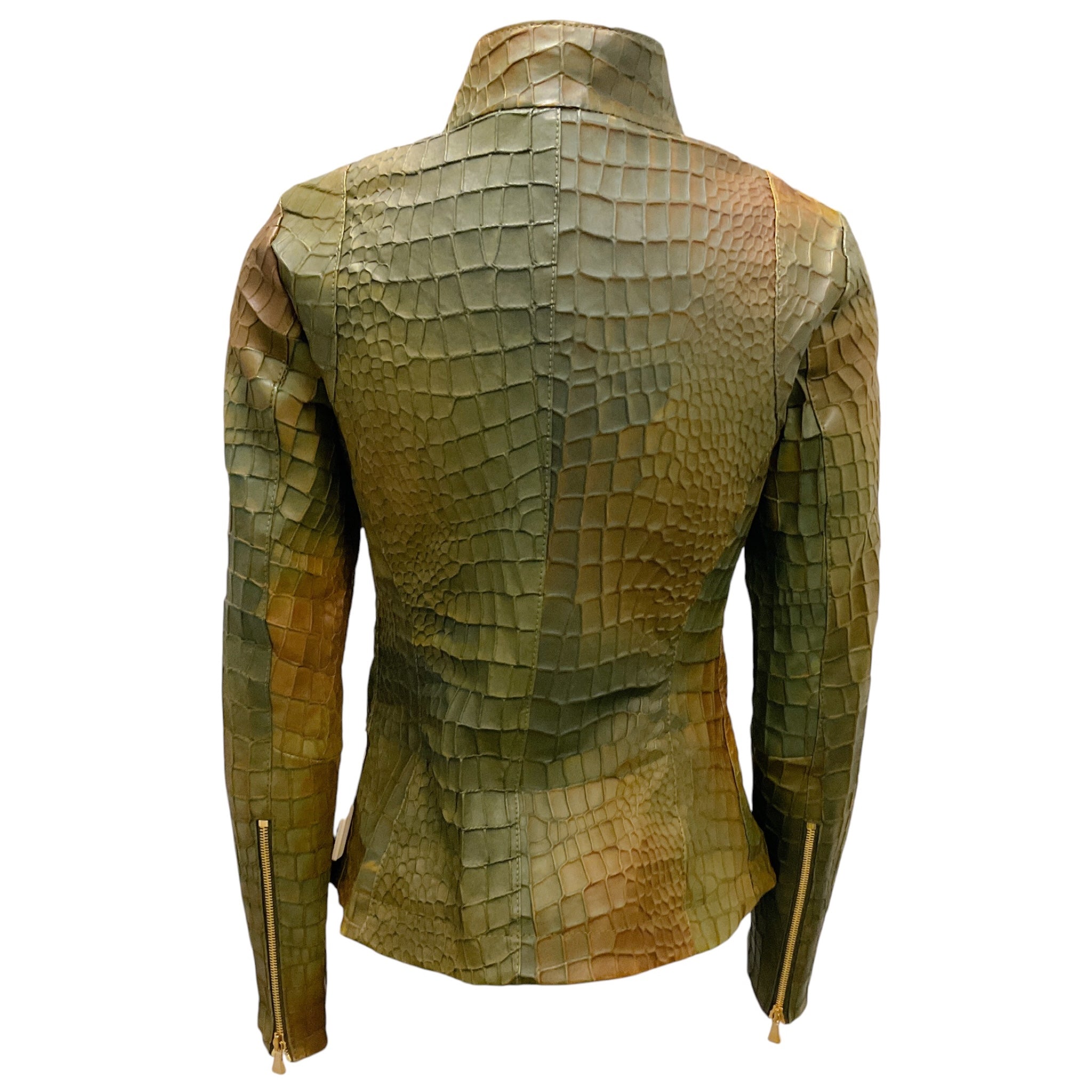 Escada Green Embossed Full Zip Lamb Leather Jacket