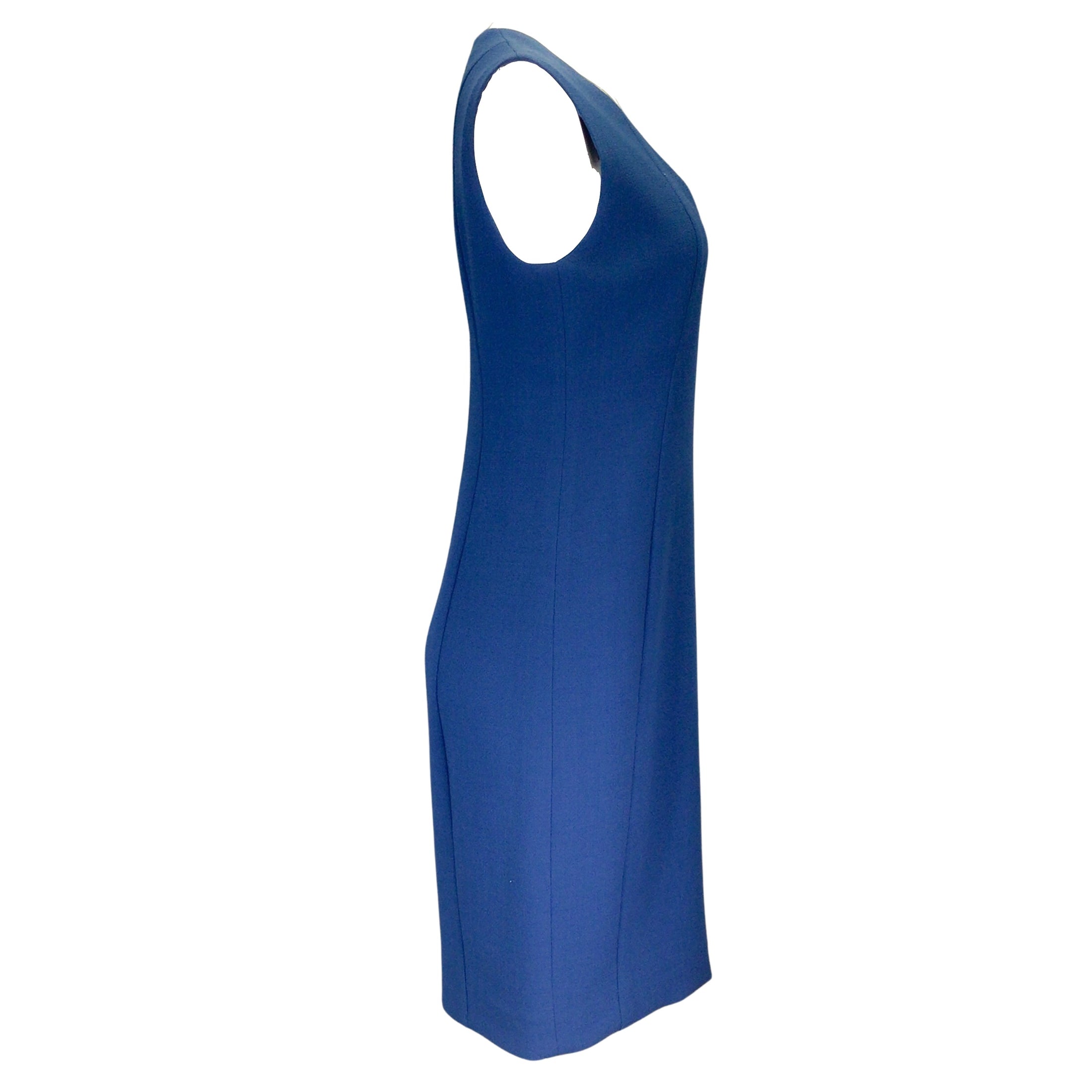 Akris Blue Sleeveless V-Neck Wool Crepe Midi Dress