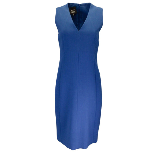 Akris Blue Sleeveless V-Neck Wool Crepe Midi Dress