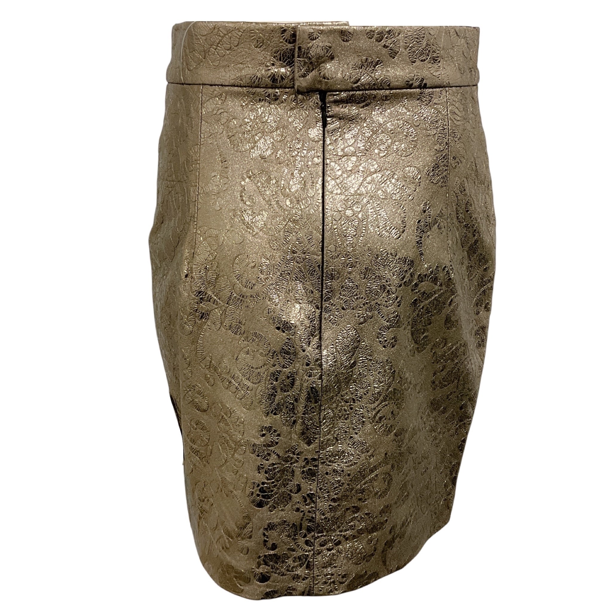 Susan Bender Gold Metallic Leather Jacquard Skirt