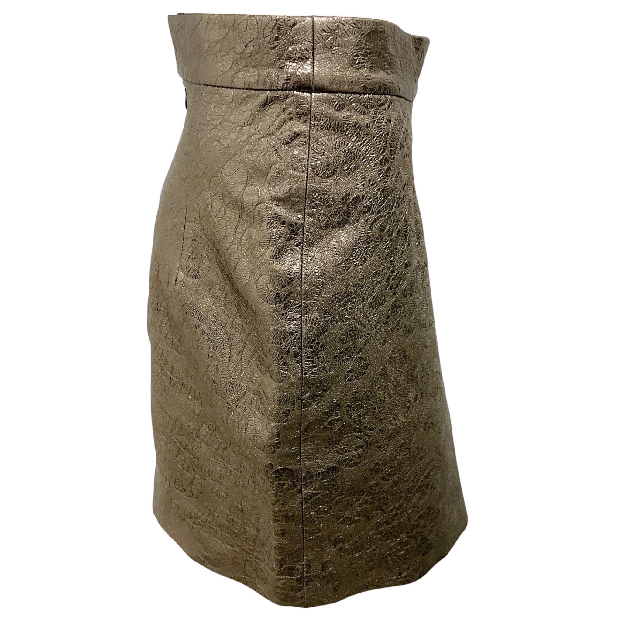 Susan Bender Gold Metallic Leather Jacquard Skirt