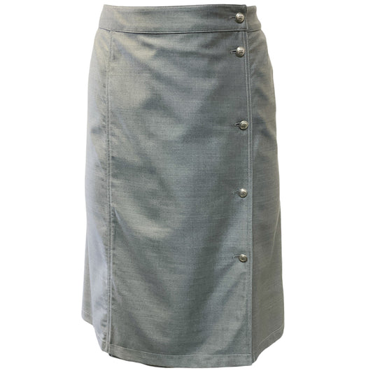 Chanel Silver Grey Wool and Silk Skirt with Buttons
