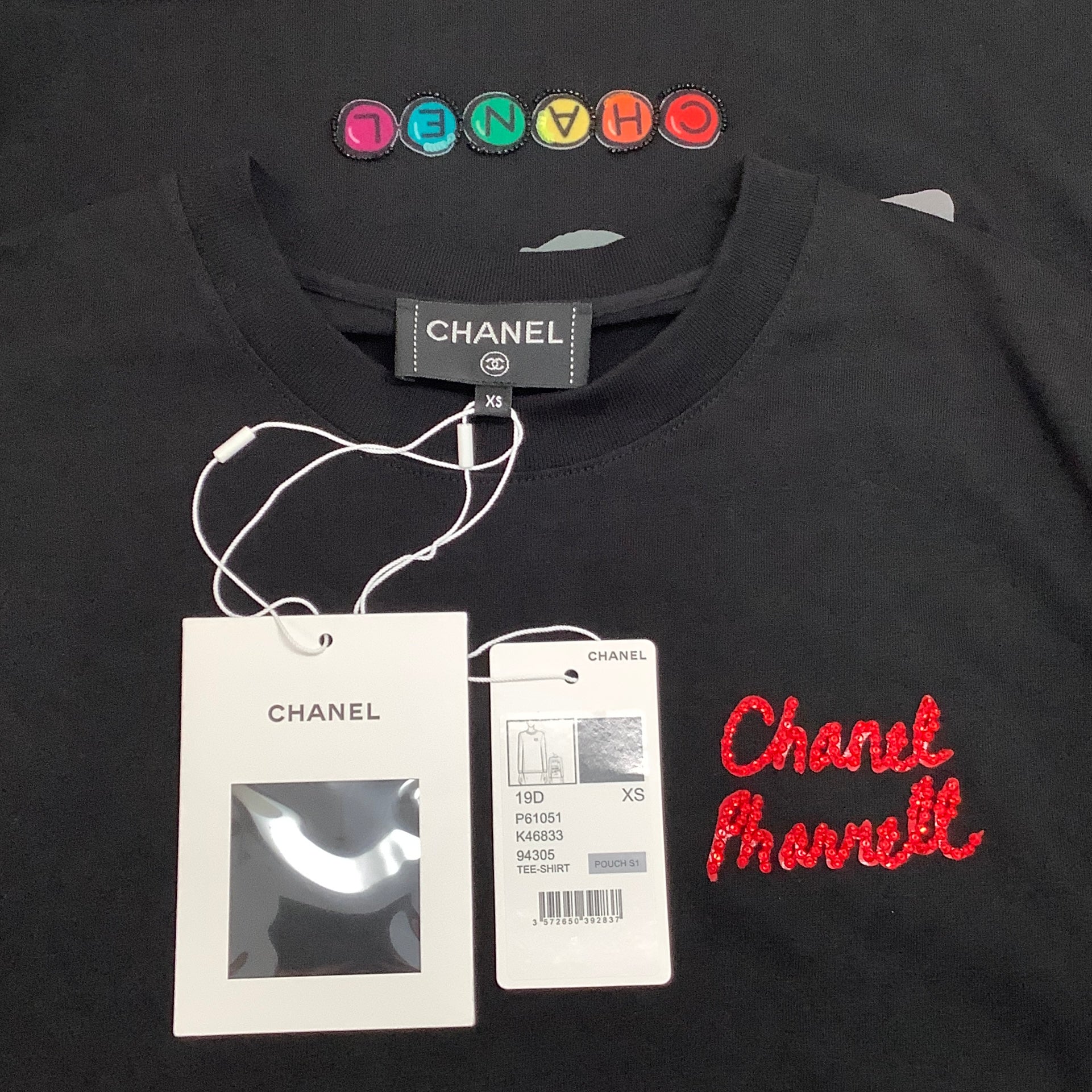 Chanel Black Cotton Long Sleeve Pharrell Wish List Tee Shirt