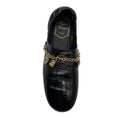 Load image into Gallery viewer, Roger Vivier Black Crinkled Patent Leather Flats with Gold Charm Embellished Chain
