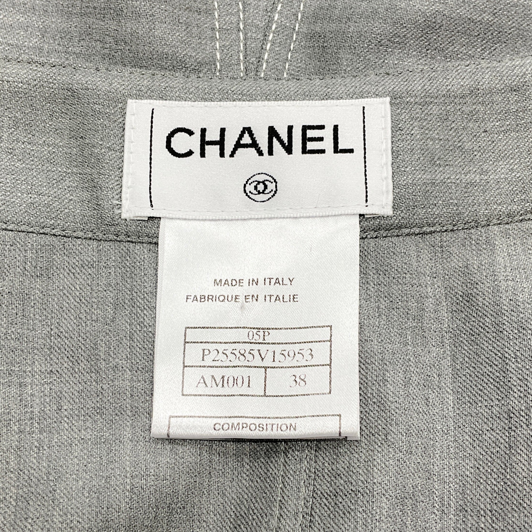 Chanel Silver Grey Wool and Silk Skirt with Buttons