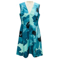 Load image into Gallery viewer, Lela Rose Turquoise Floral Printed Sleeveless V-Neck Silk Cocktail Dress
