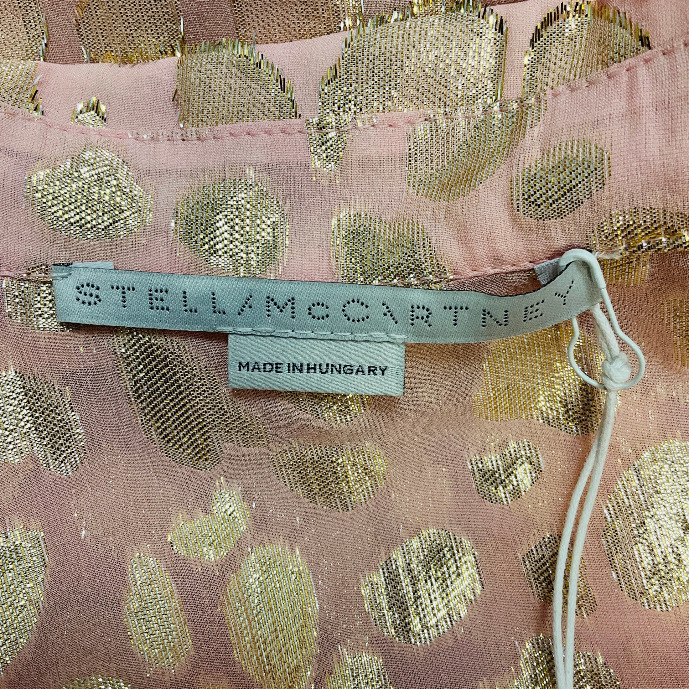 Stella McCartney Light Pink / Gold Metallic Lurex Detail Leopard Print Silk Blouse