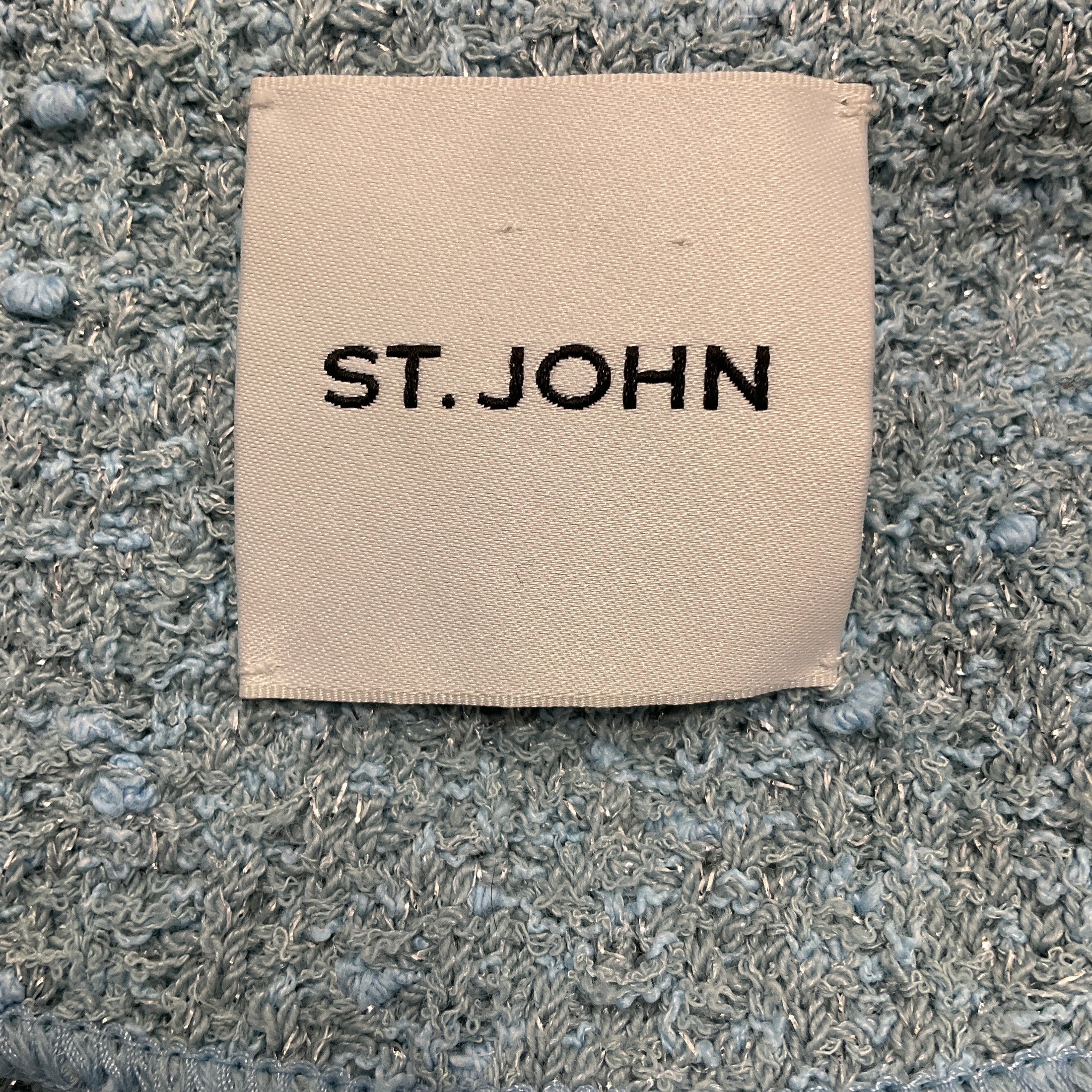 St. John Light Blue / Silver Metallic Knit Jacket and Dress Suit Set