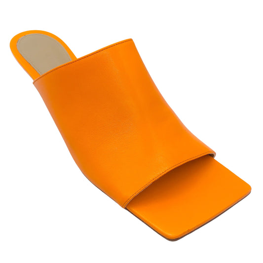 Bottega Veneta Orange Square Toe Leather Mule Sandals