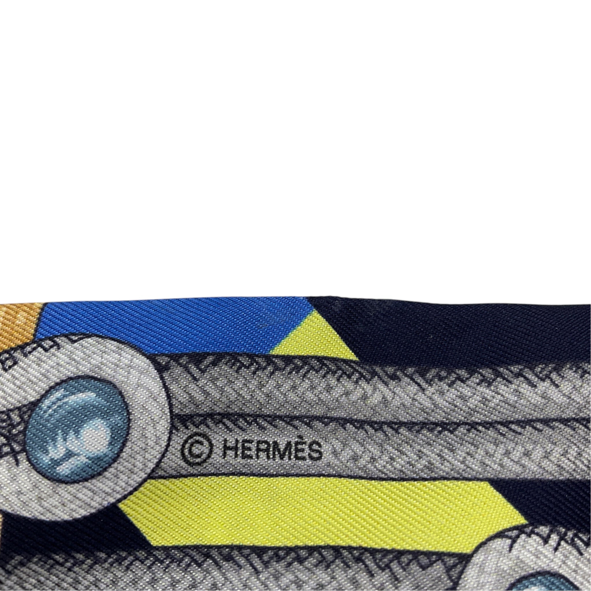 Hermes Blue Multi Les Brandebourgs Print Silk Twilly Scarf