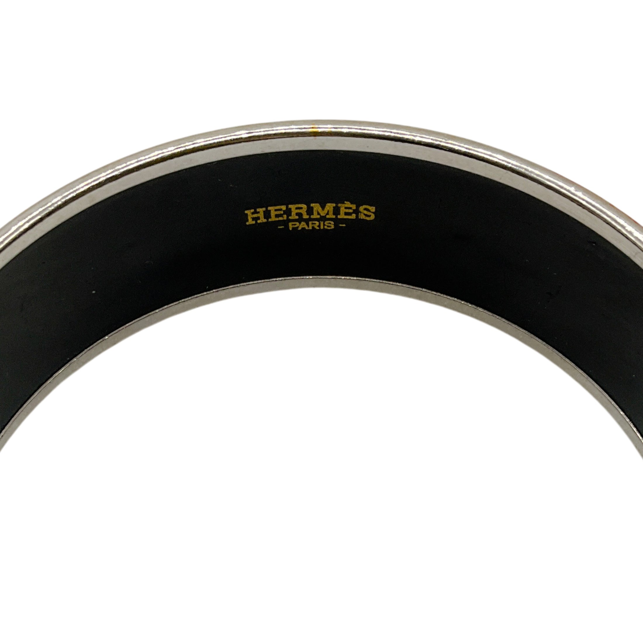 Hermes Blue Belt Motif Enamel Gold Plated Wide Bangle Bracelet