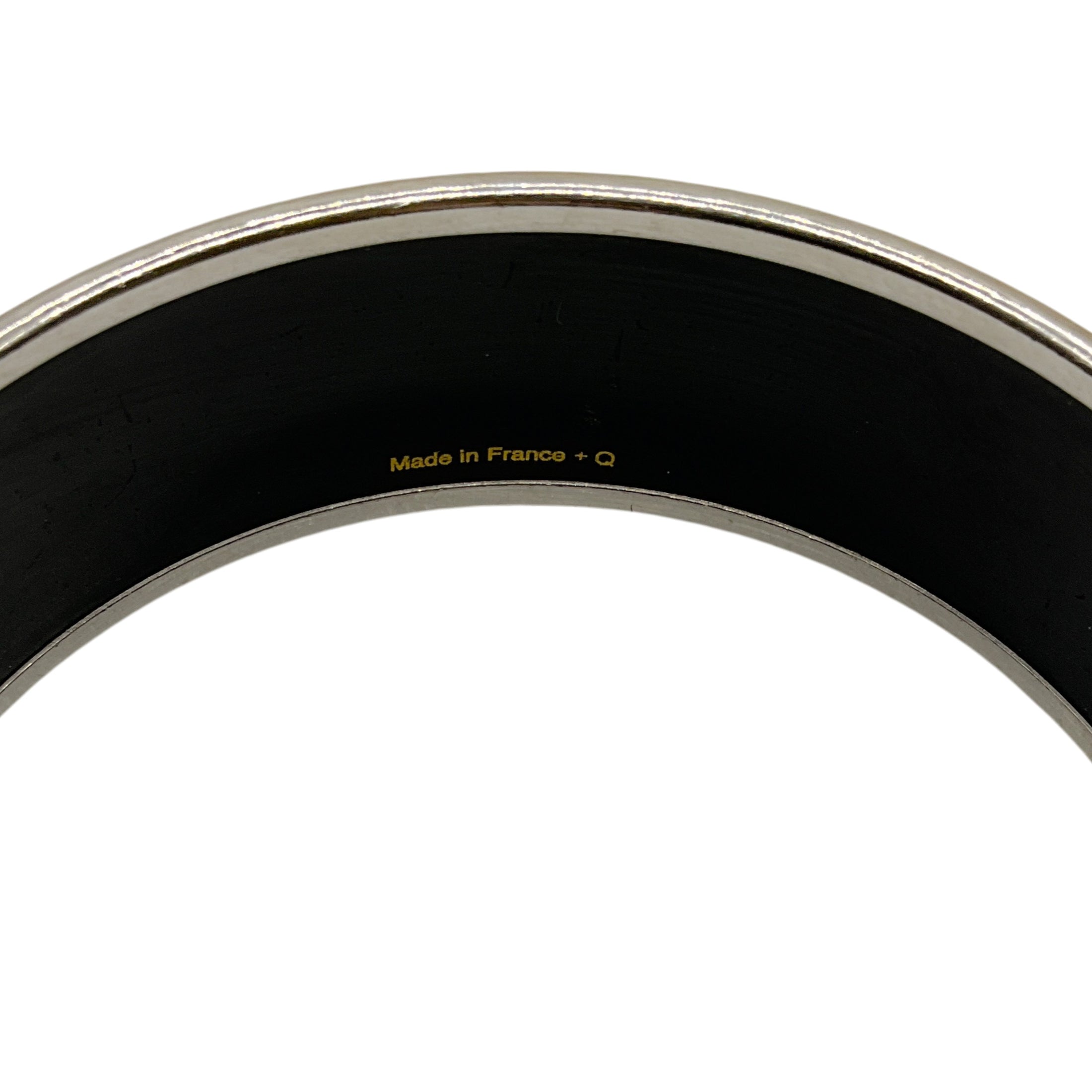 Hermes Blue Belt Motif Enamel Gold Plated Wide Bangle Bracelet