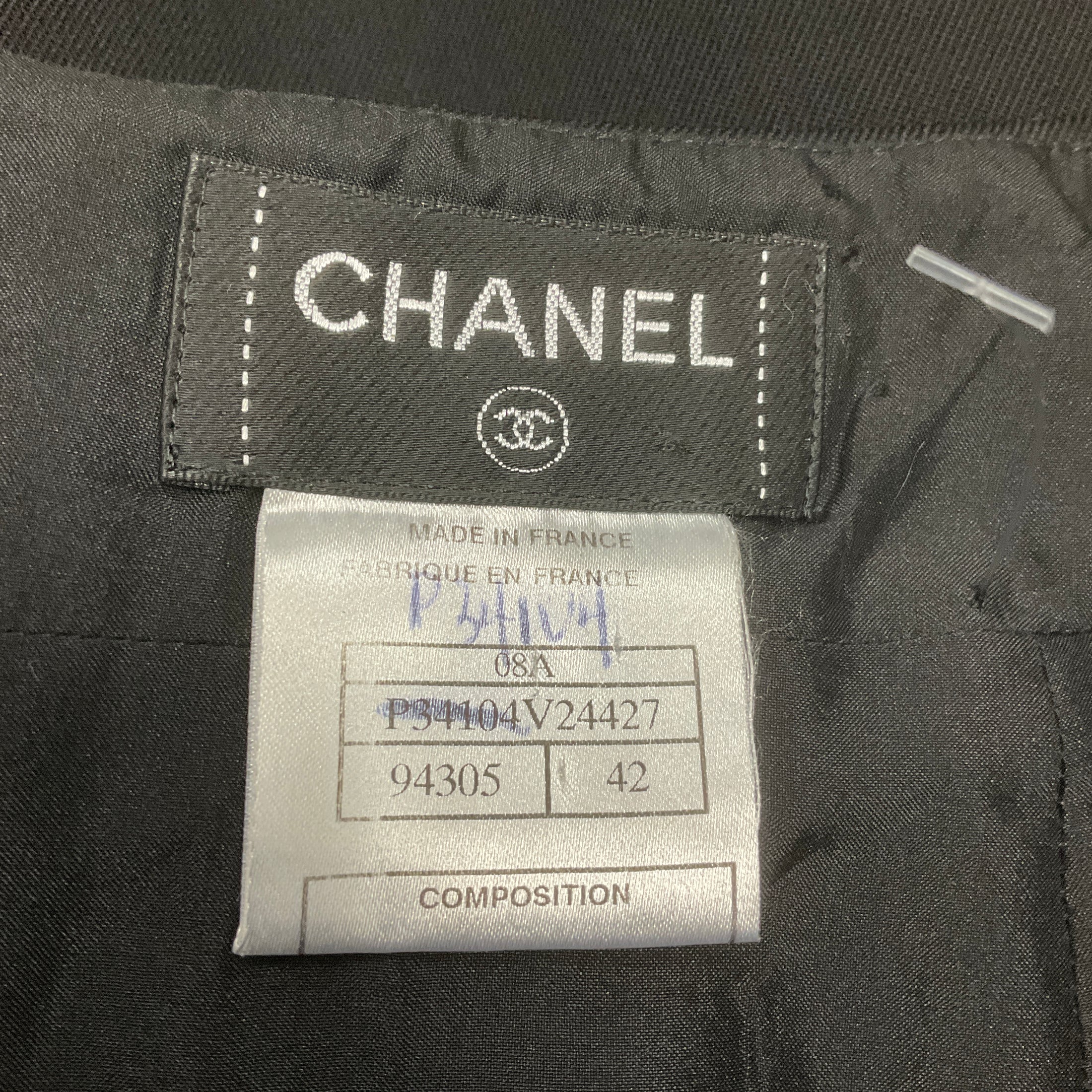 Chanel Black 2008 Wool Pencil Skirt