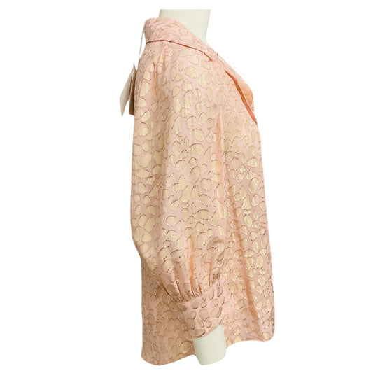 Stella McCartney Light Pink / Gold Metallic Lurex Detail Leopard Print Silk Blouse