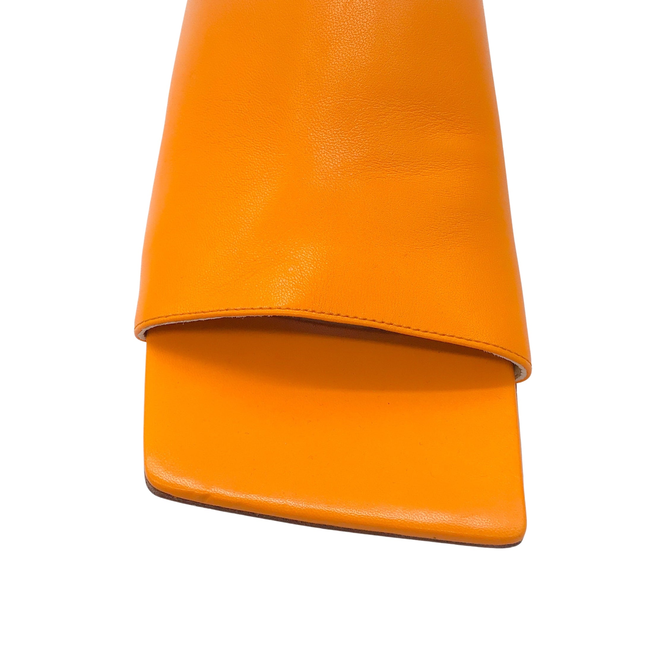 Bottega Veneta Orange Square Toe Leather Mule Sandals