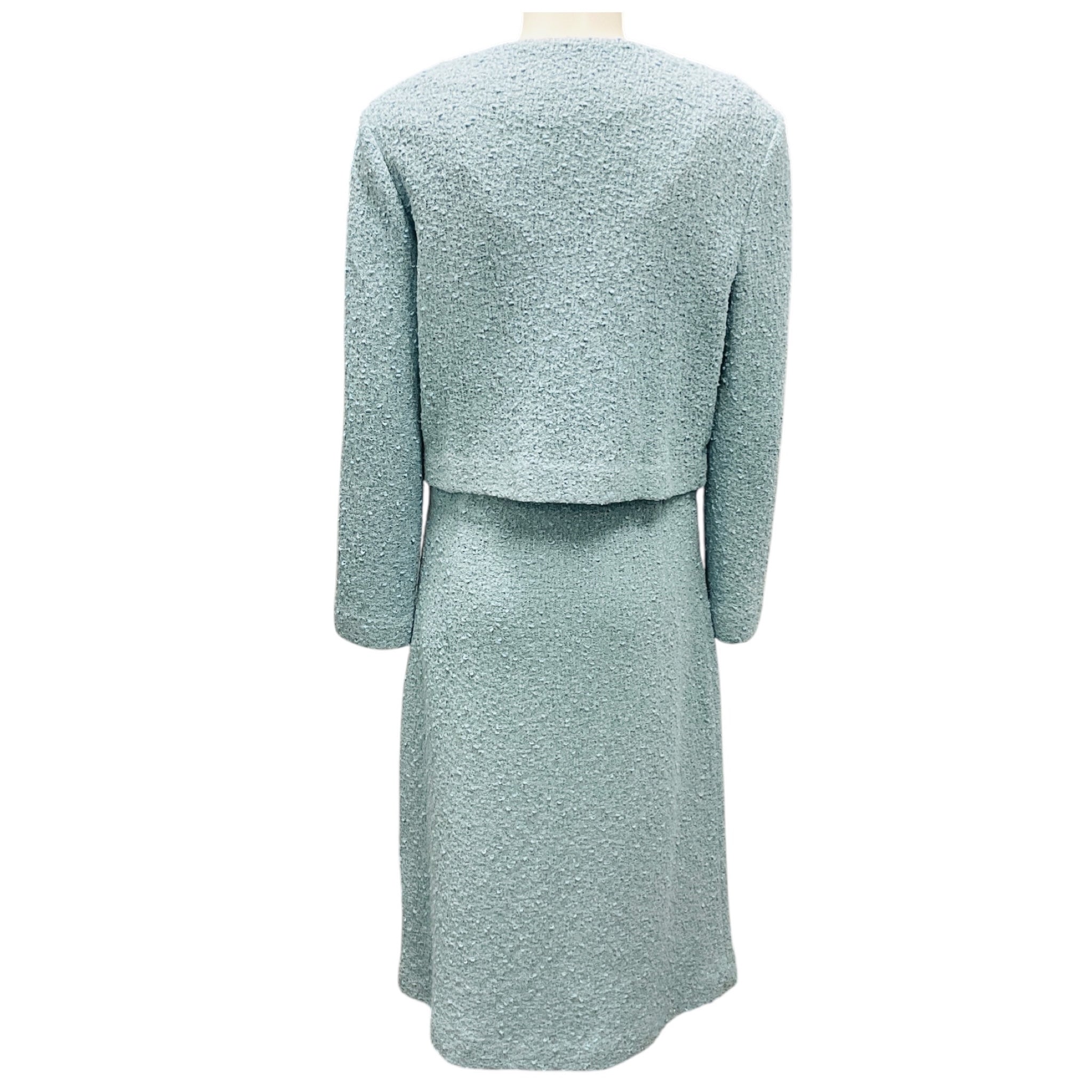 St. John Light Blue / Silver Metallic Knit Jacket and Dress Suit Set