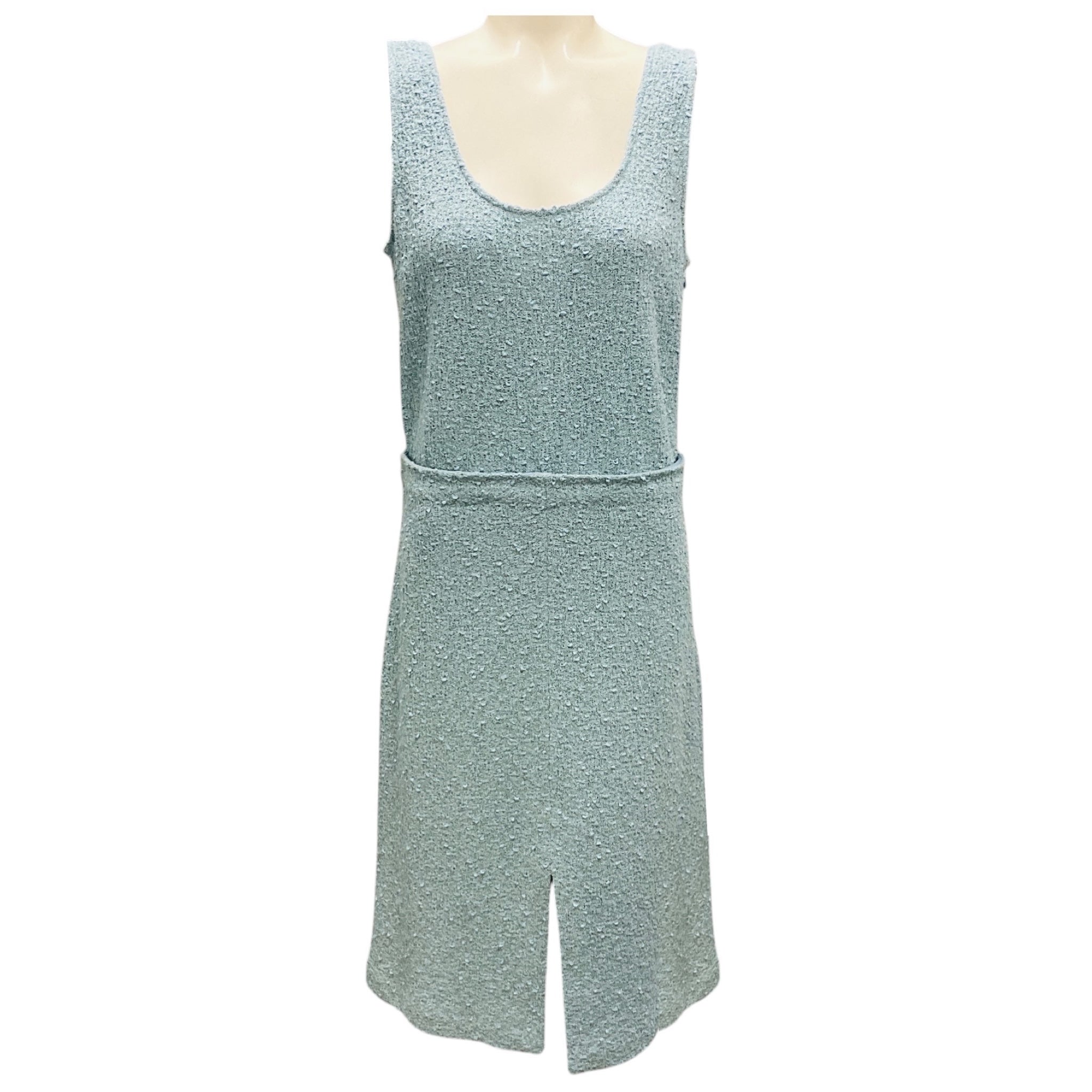 St. John Light Blue / Silver Metallic Knit Jacket and Dress Suit Set