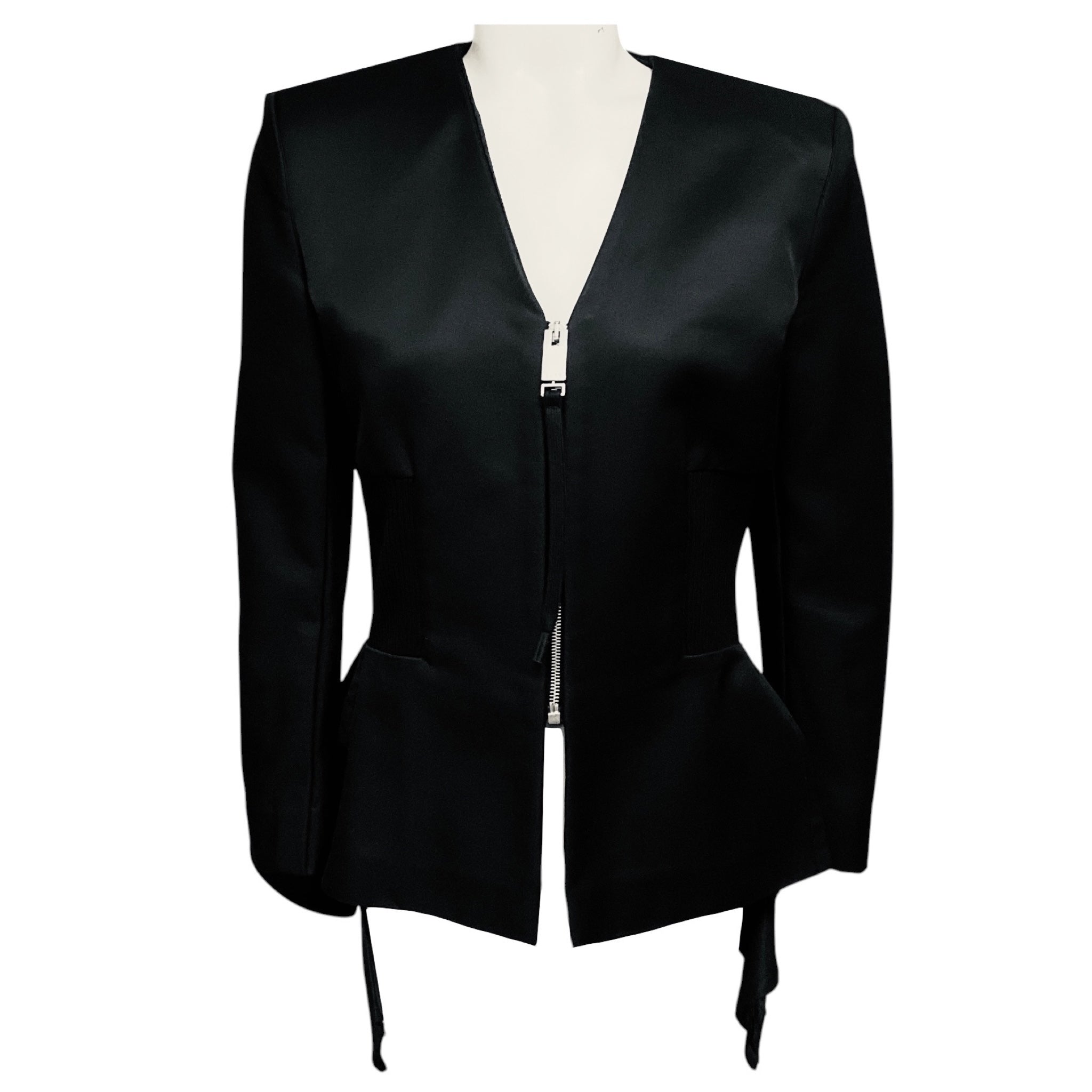 Alyx Black Flared Zip Front High Low Blazer Jacket