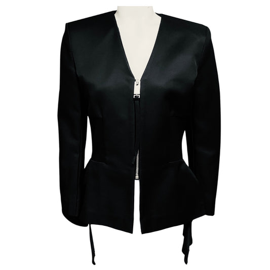 Alyx Black Flared Zip Front High Low Blazer Jacket