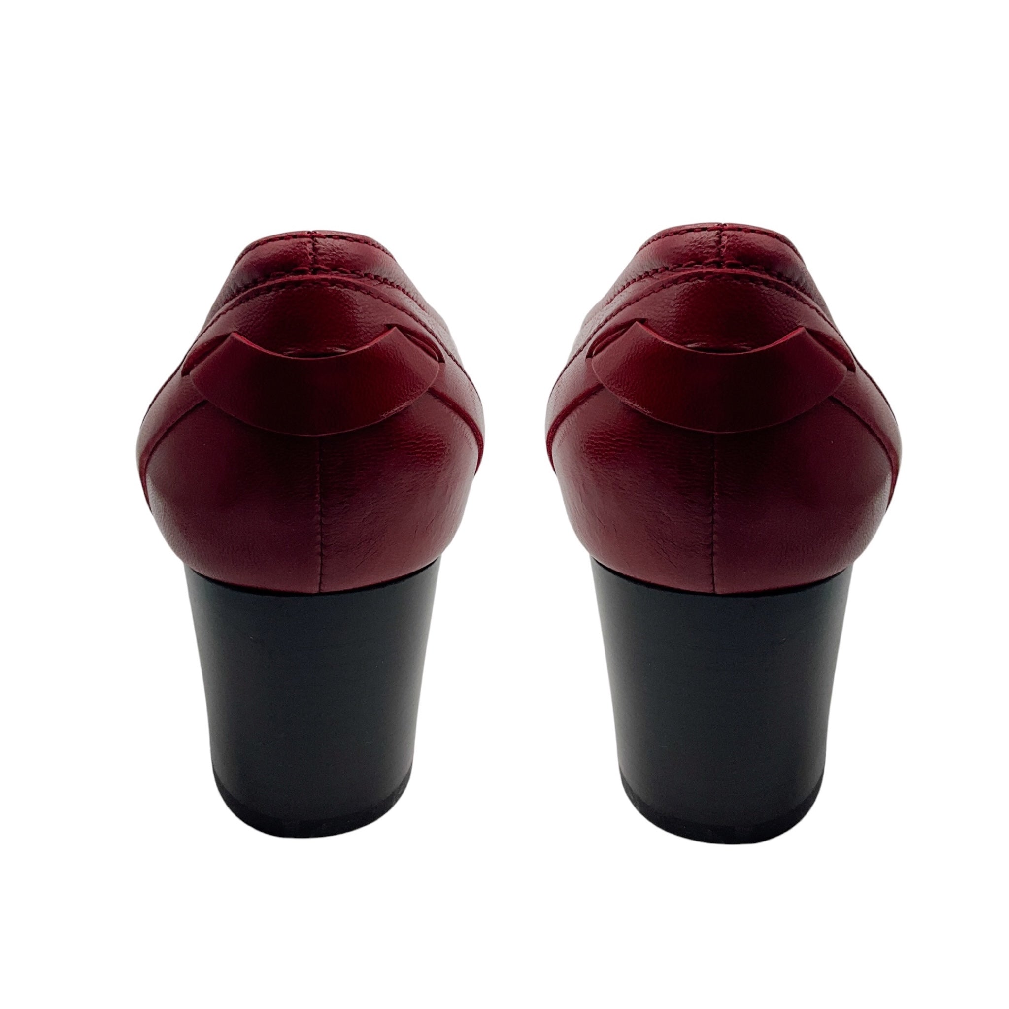 Salvatore Ferragamo Red / Gold Buckle Leather Loafer Pumps