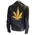 Load image into Gallery viewer, Palm Angels Men's Black Marijuana Leaf Embroidered Leather Biker Jacket
