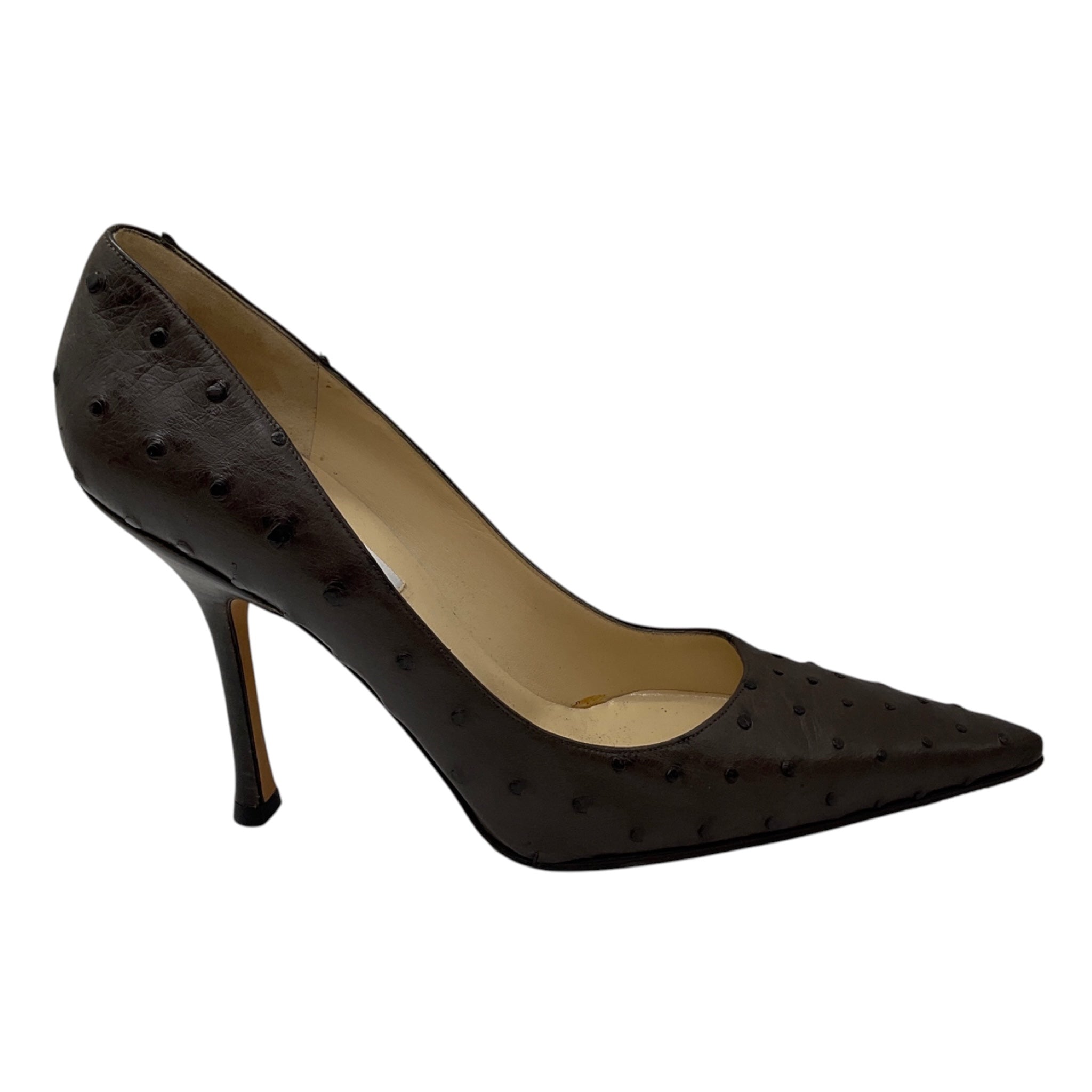 Jimmy Choo Brown Ostrich Skin Leather Embossed Pointed Toe Pumps
