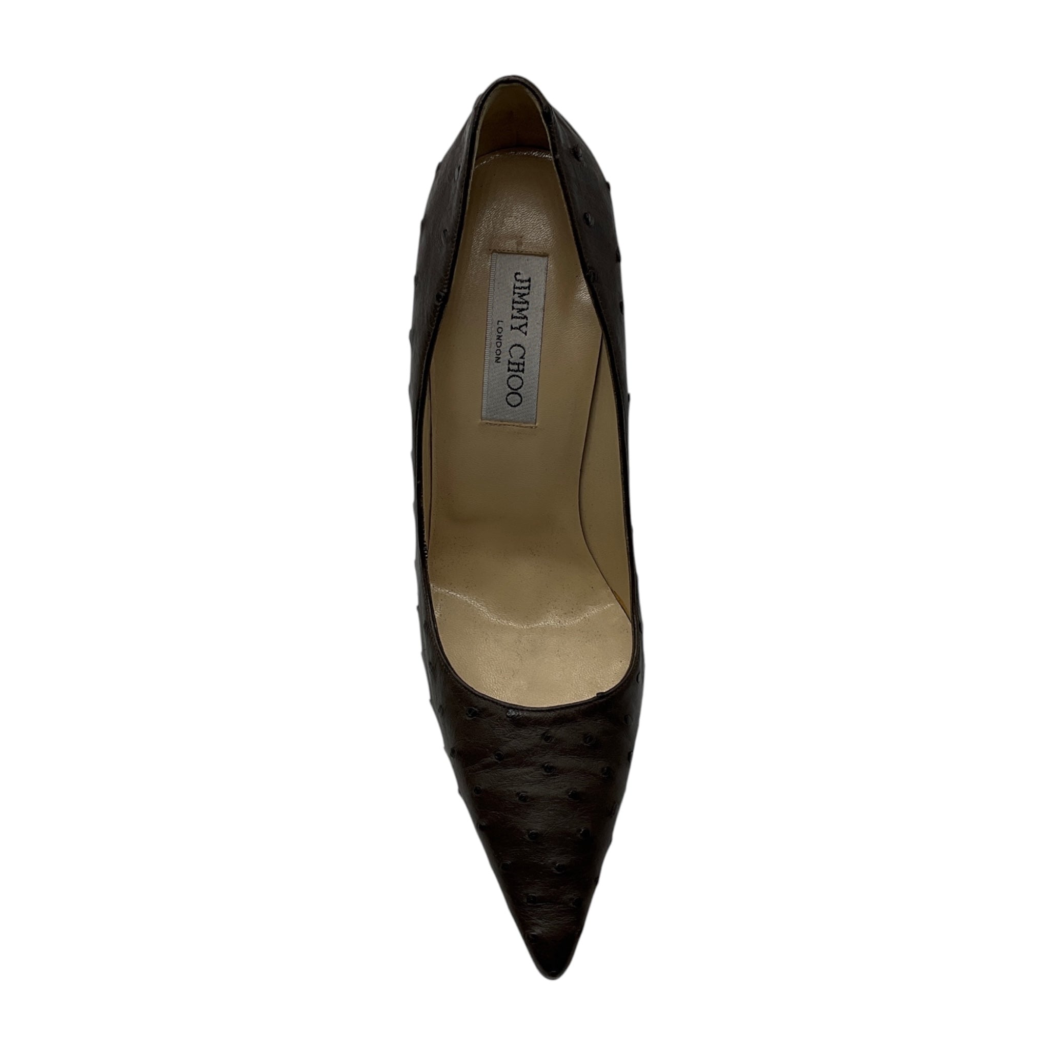 Jimmy Choo Brown Ostrich Skin Leather Embossed Pointed Toe Pumps