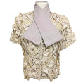 Load image into Gallery viewer, Valentino Roma Vintage Lilac Faux Pearl Embellished Petal Applique Short Sleeved Eyelet Jacket
