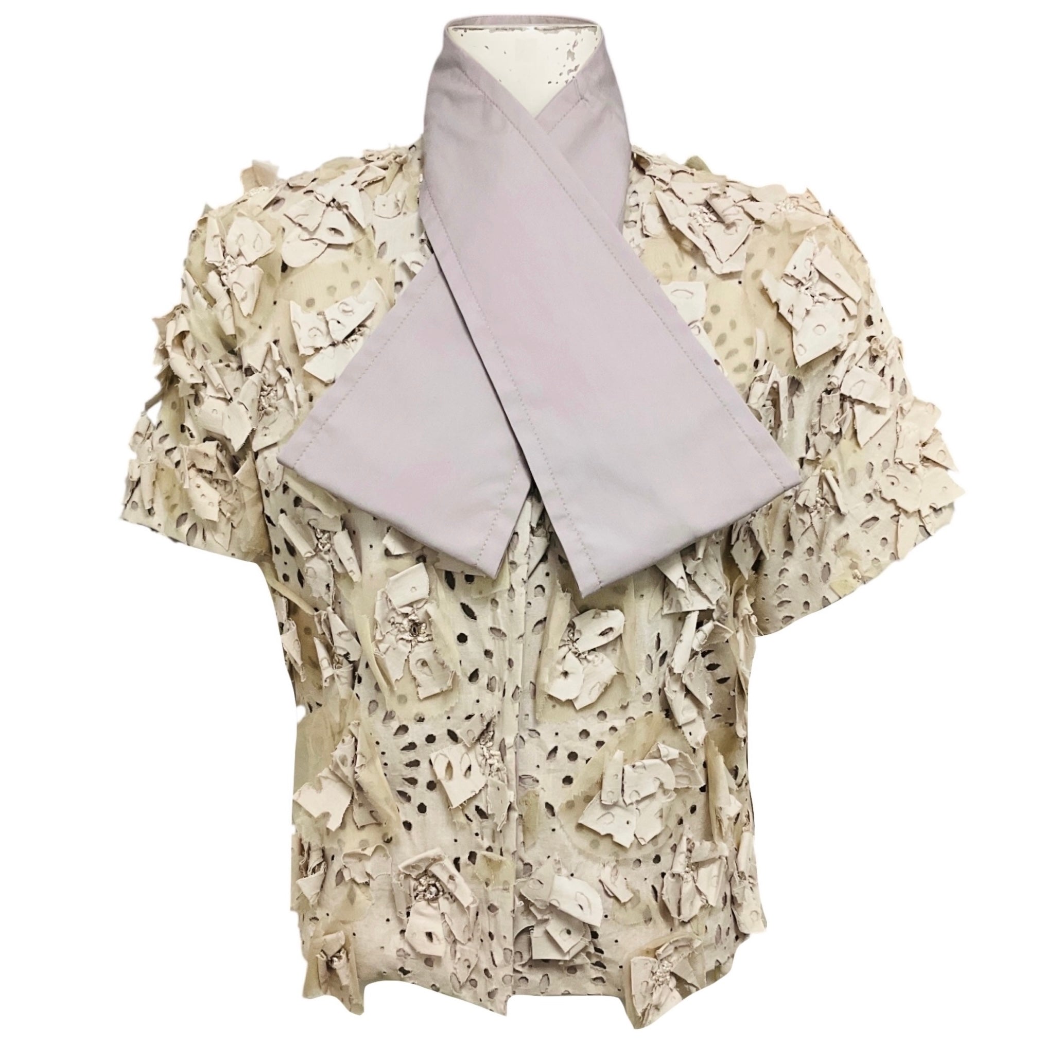 Valentino Roma Vintage Lilac Faux Pearl Embellished Petal Applique Short Sleeved Eyelet Jacket