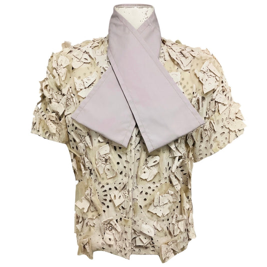Valentino Roma Vintage Lilac Faux Pearl Embellished Petal Applique Short Sleeved Eyelet Jacket