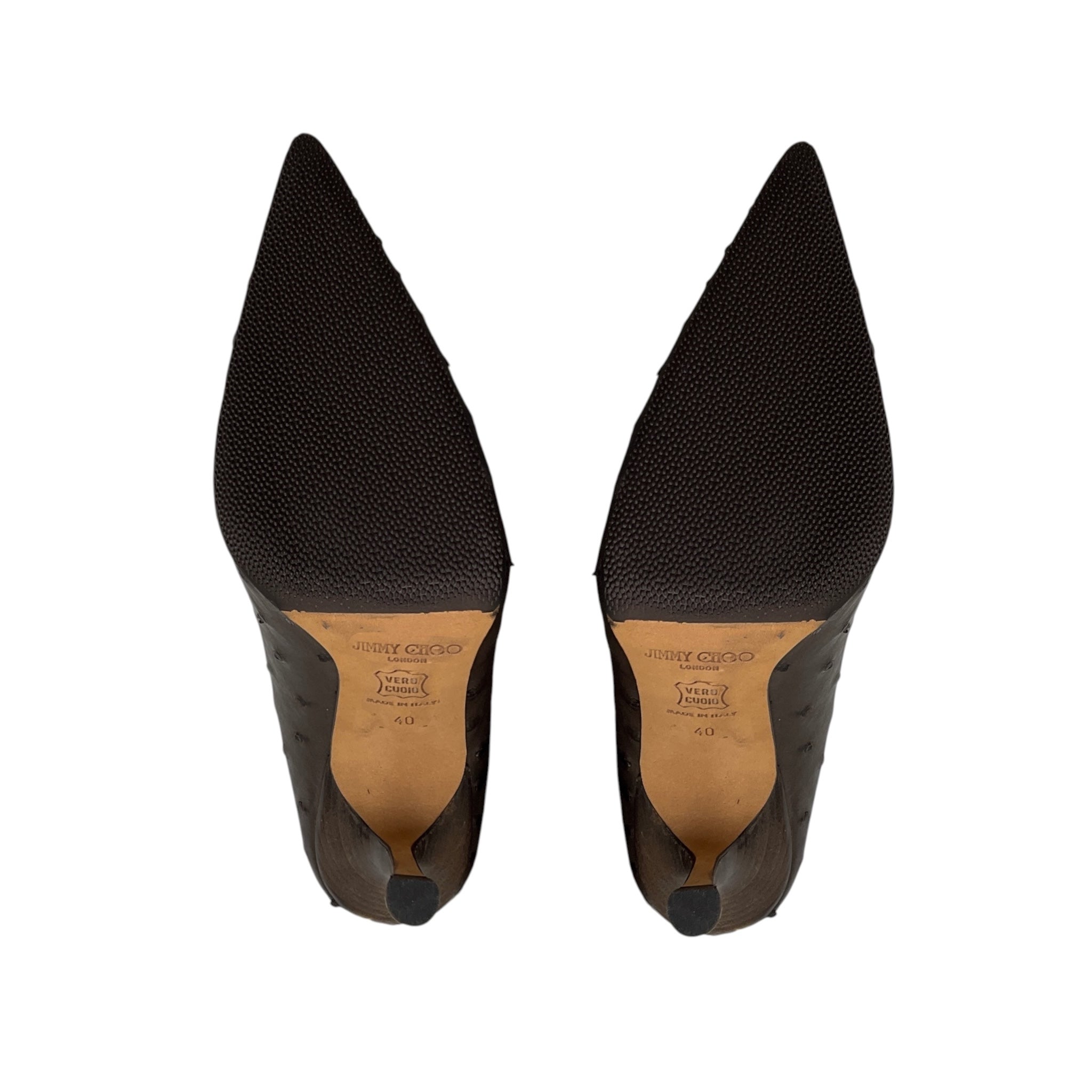 Jimmy Choo Brown Ostrich Skin Leather Embossed Pointed Toe Pumps