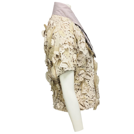 Valentino Roma Vintage Lilac Faux Pearl Embellished Petal Applique Short Sleeved Eyelet Jacket