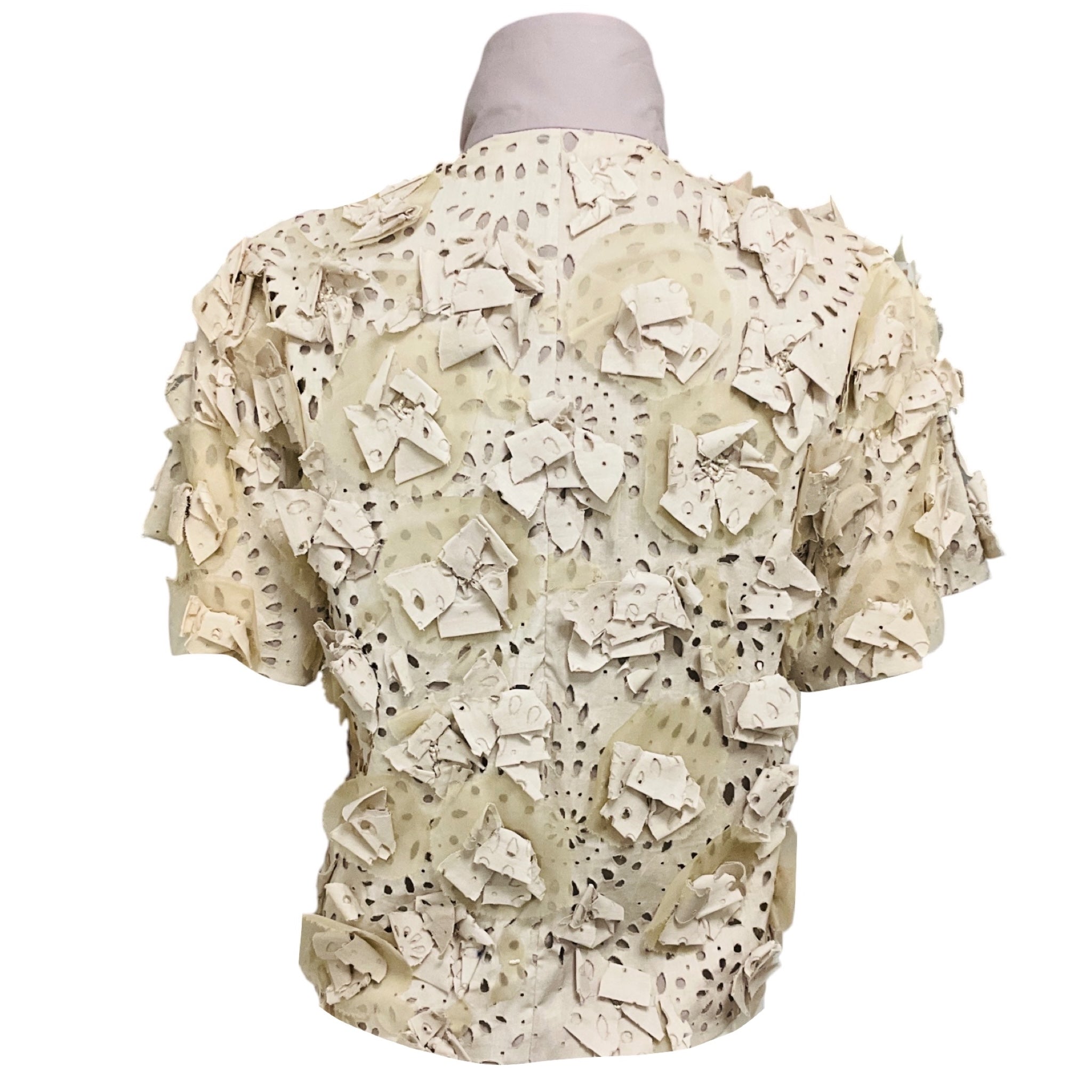 Valentino Roma Vintage Lilac Faux Pearl Embellished Petal Applique Short Sleeved Eyelet Jacket
