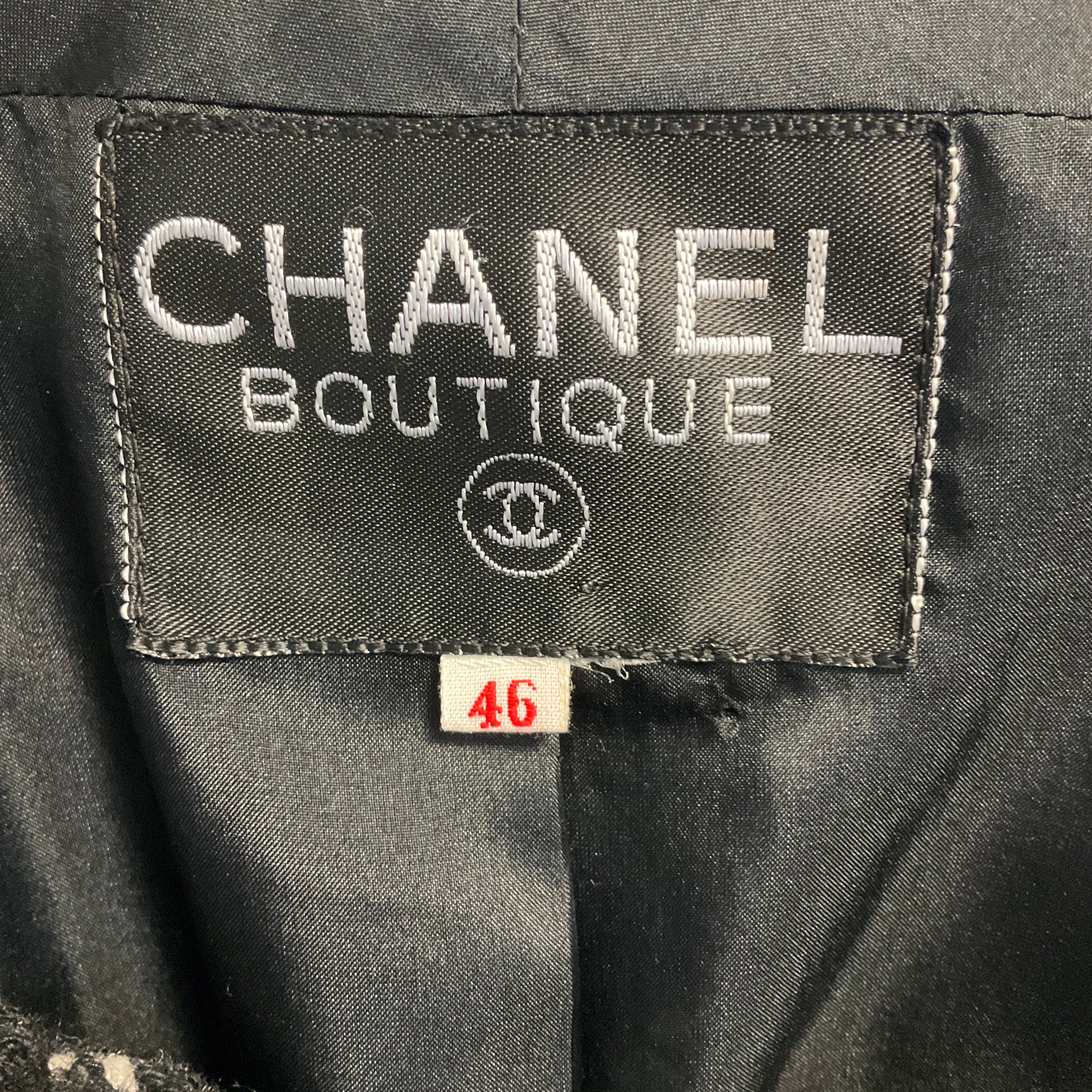 Chanel Boutique Vintage Black / White / Charcoal Grey Tweed Jacket and Skirt Set