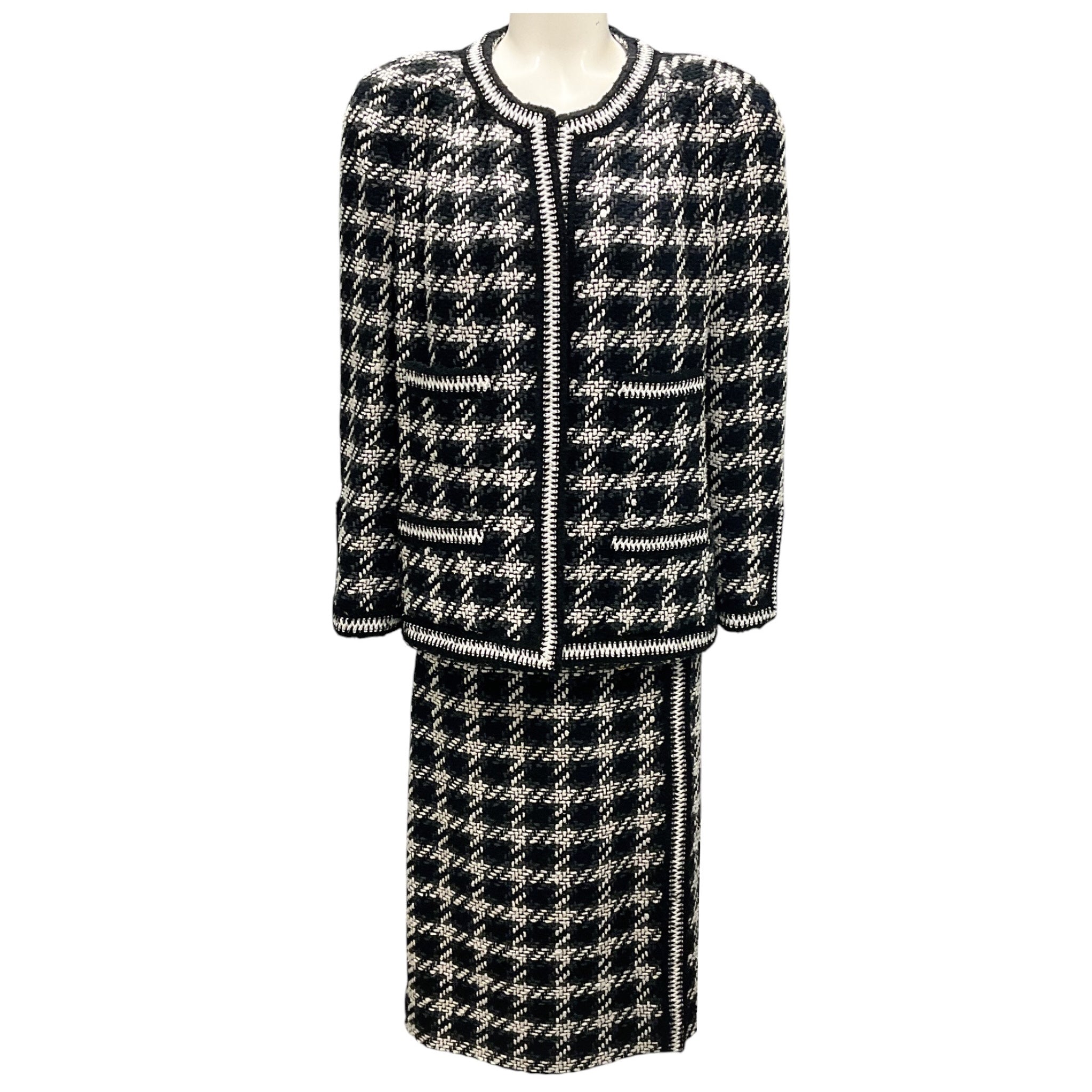Chanel Boutique Vintage Black / White / Charcoal Grey Tweed Jacket and Skirt Set