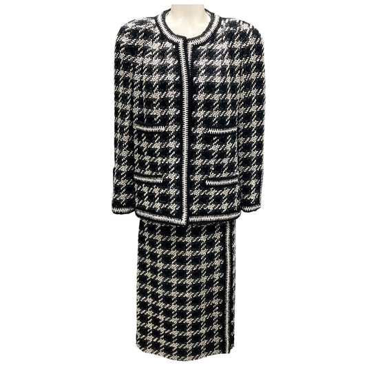 Chanel Boutique Vintage Black / White / Charcoal Grey Tweed Jacket and Skirt Set