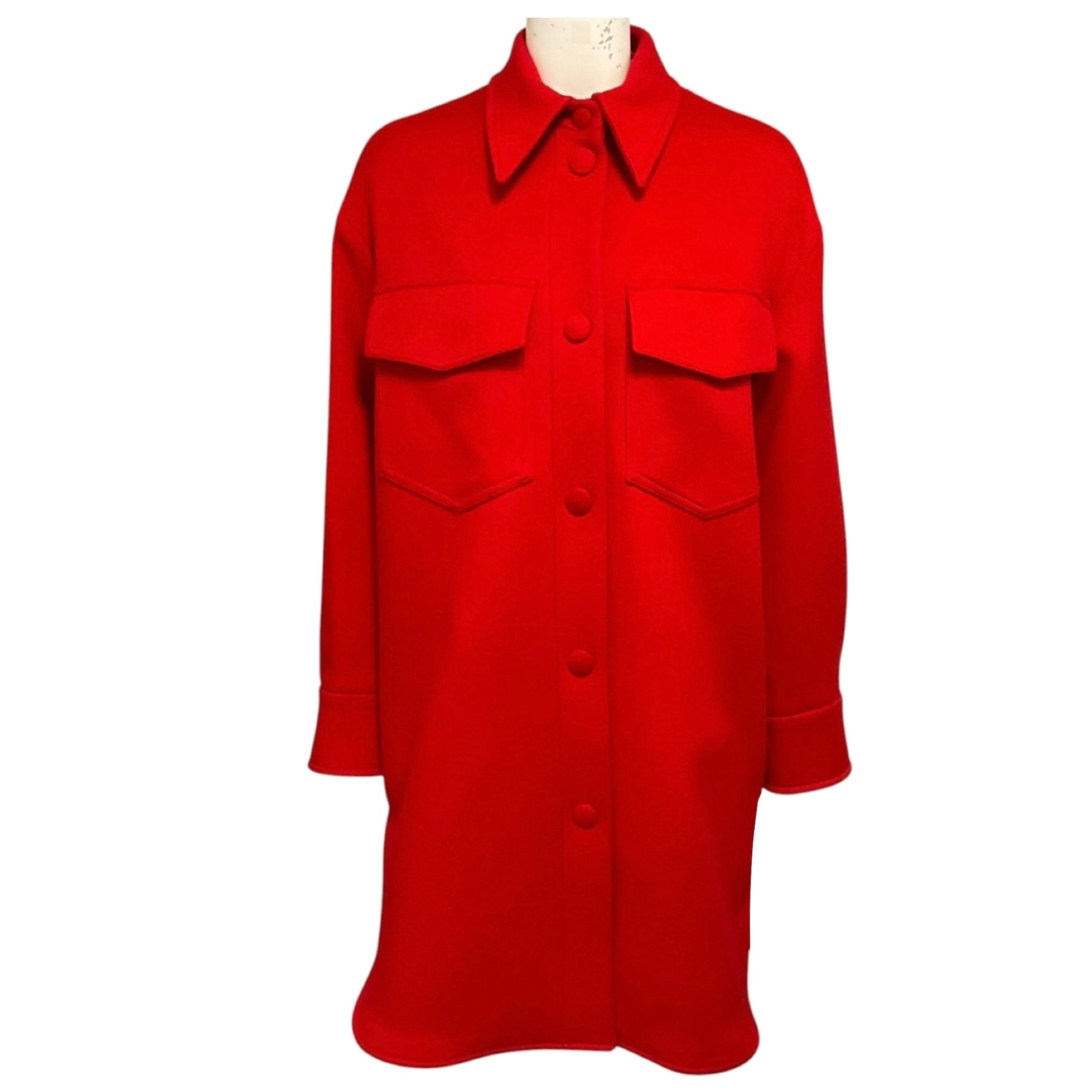 Stella McCartney Red Button Front Mid-Length Wool Coat