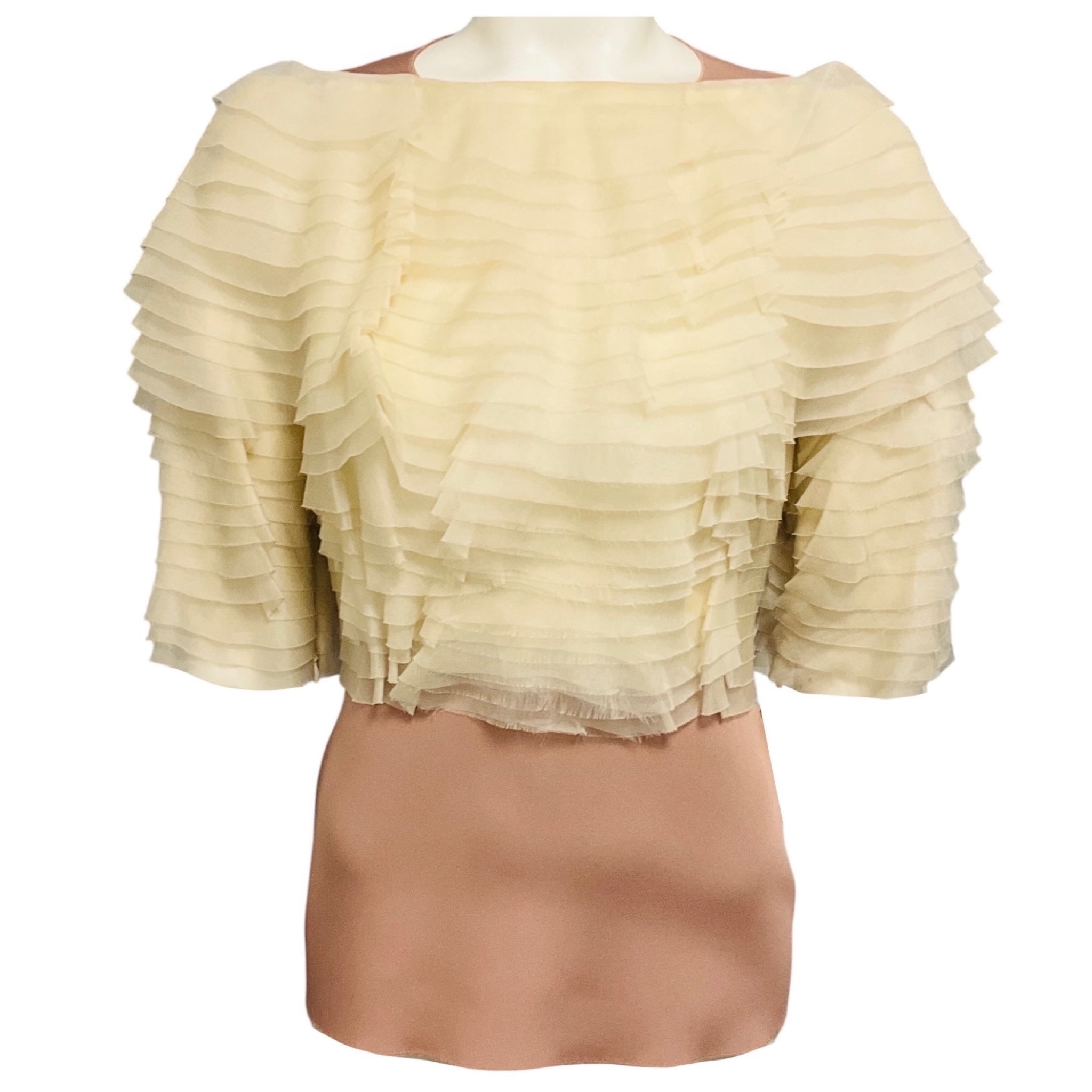 Lanvin Ivory / Nude Layered Silk Chiffon and Nylon Stretch Top