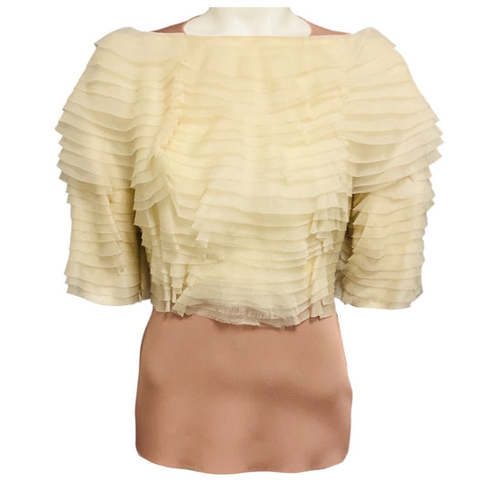 Lanvin Ivory / Nude Layered Silk Chiffon and Nylon Stretch Top