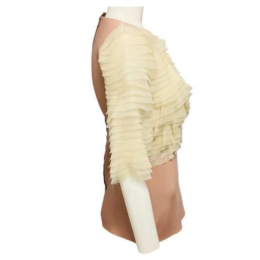 Lanvin Ivory / Nude Layered Silk Chiffon and Nylon Stretch Top