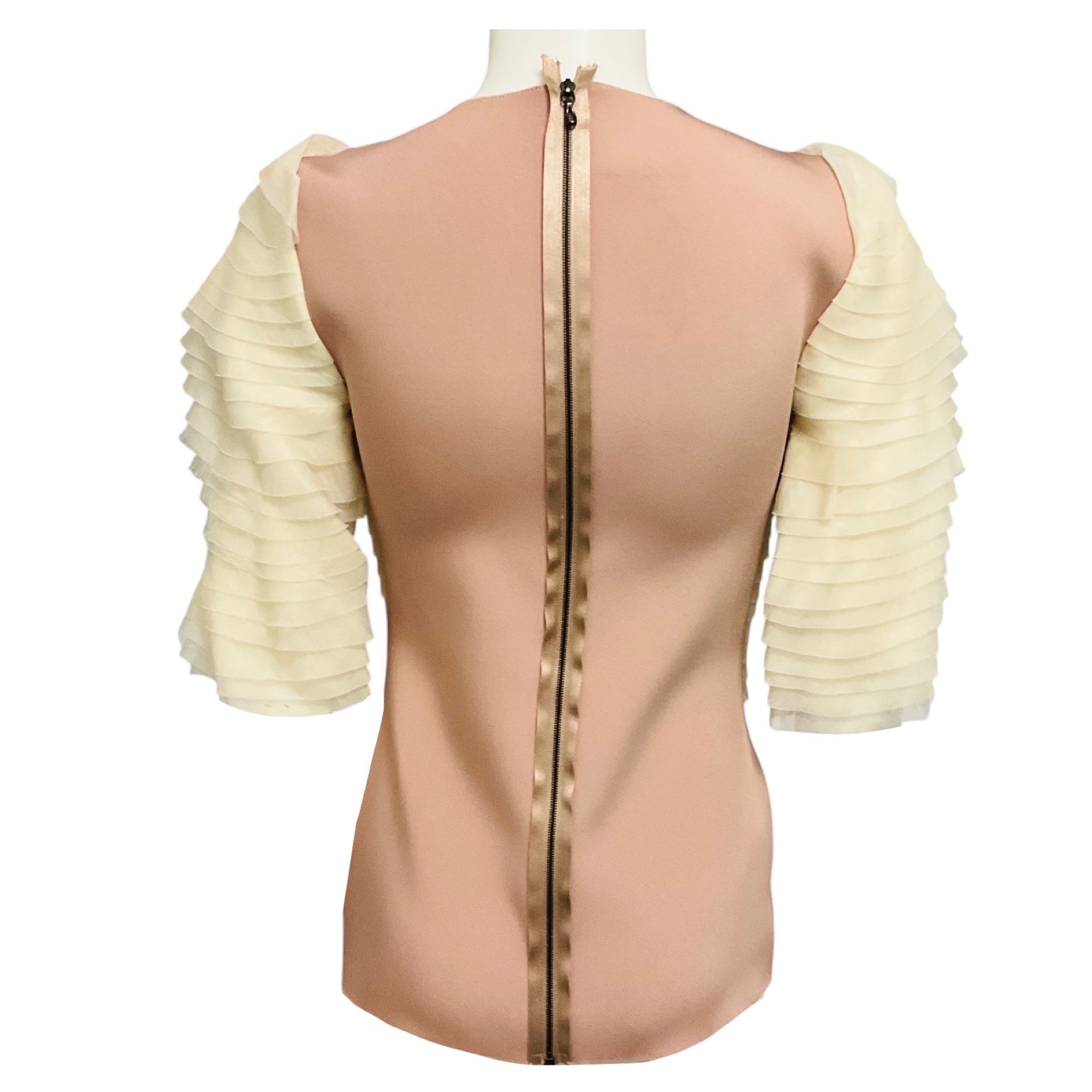 Lanvin Ivory / Nude Layered Silk Chiffon and Nylon Stretch Top