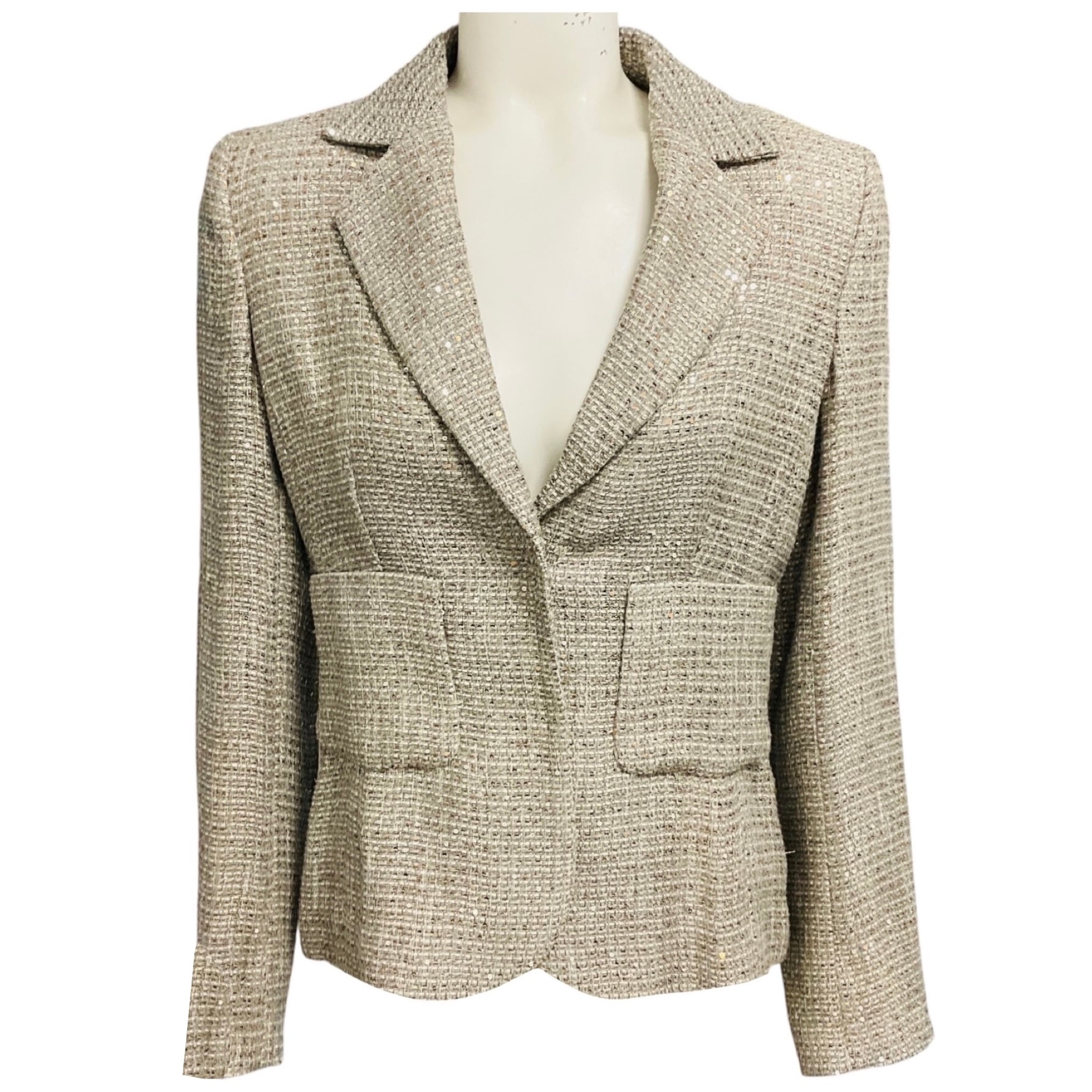 Escada Taupe Sequined Tweed Blazer