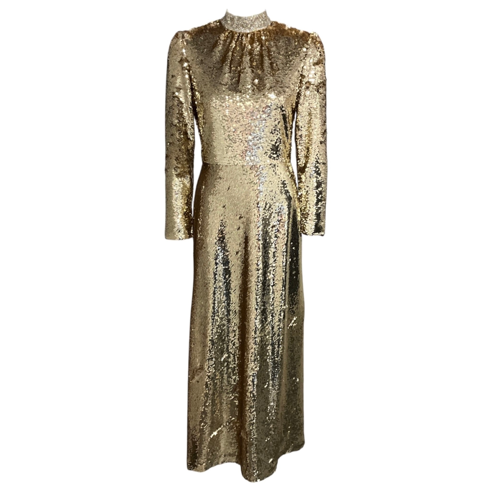 Saloni Gold Jena Sequin Embellished Midi Cocktail Dress
