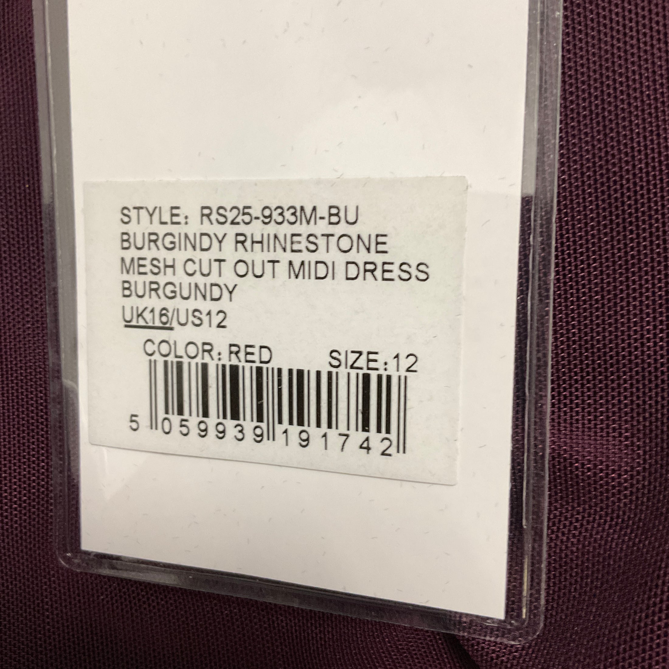 Self-Portrait Burgundy Rhinestone Mesh Cut Out Midi Dress