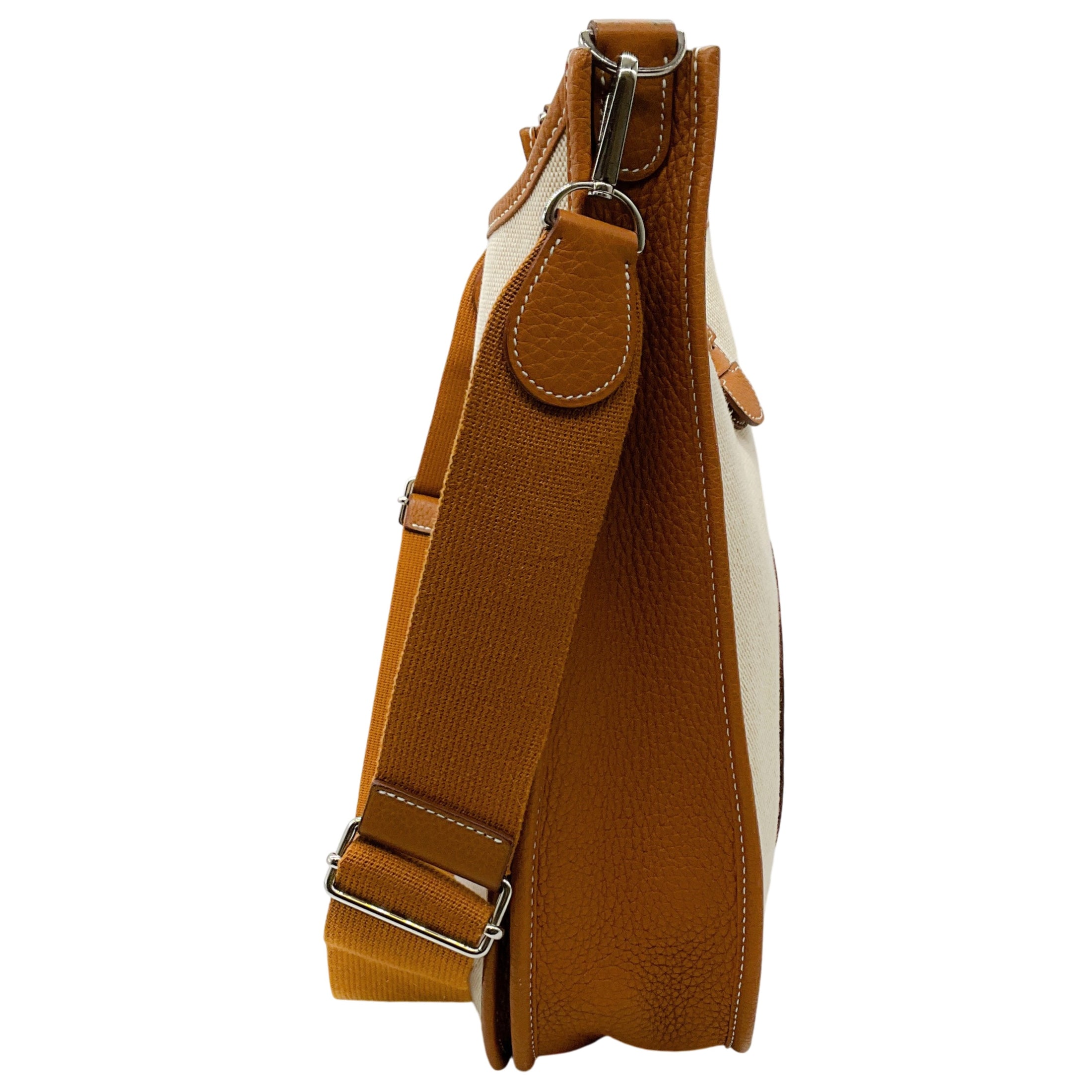 Hermes Beige / Cognac Toile / Clemence Leather Evelyne III GM