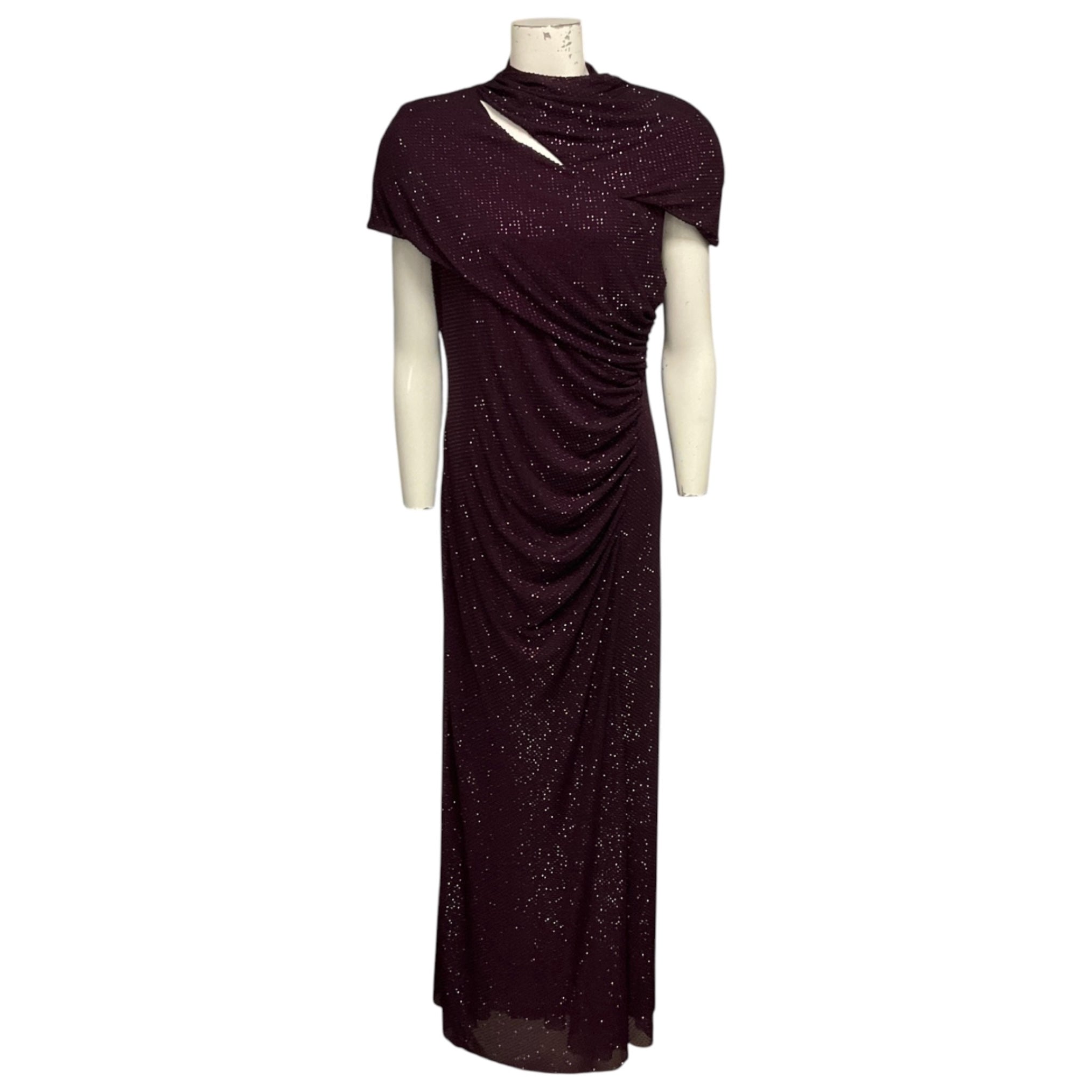 Self-Portrait Burgundy Rhinestone Mesh Cut Out Midi Dress